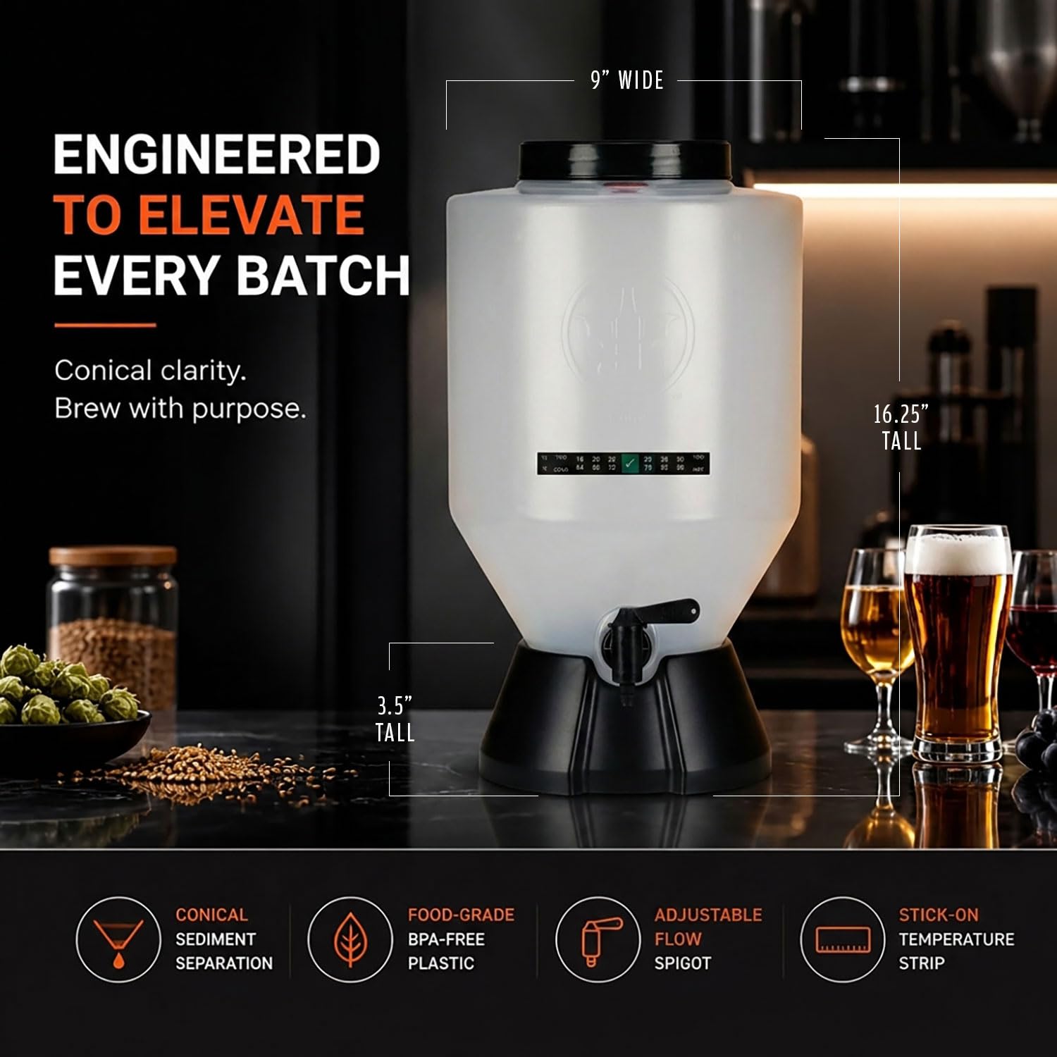 Conical Fermenting System - NO AIRLOCK OR Siphon Required - Made of BPA Free Food Grade Plastic that imparts Zero unwanted Flavors into Your Brew!