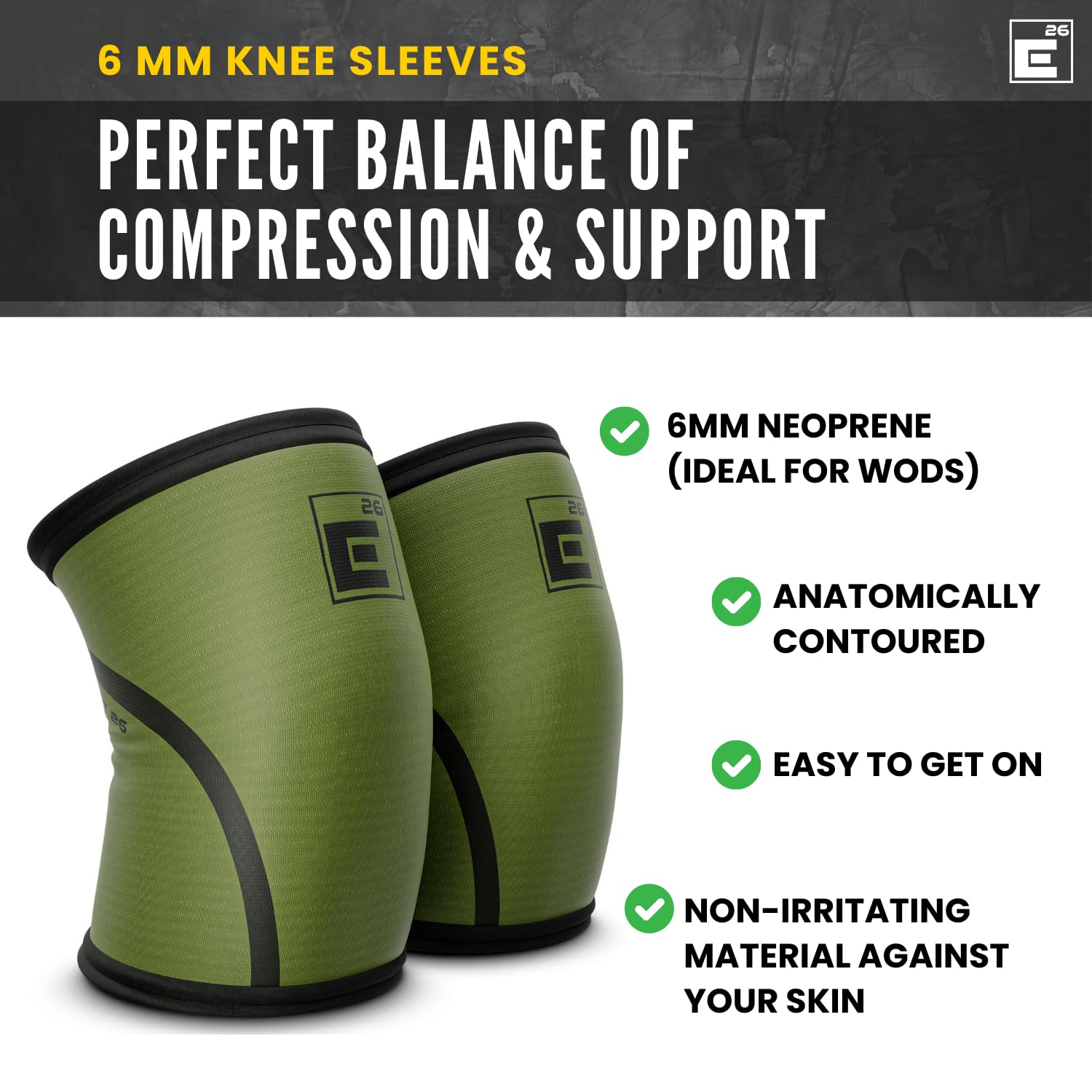 Element 26 Knee Sleeves for Weight Lifting with Gym Bag (M, Black) | 6mm Neoprene Support for Powerlifting, CrossFitting, Squats, Deadlifts, 7mm Compression, Non-Slip, Men & Women, Sold As Pair
