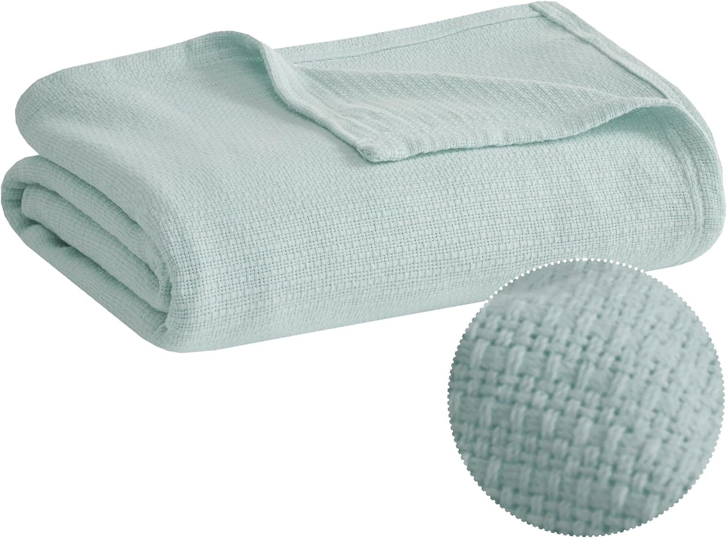 Madison Park 100% Cotton Breathable Queen Size Blanket for Bed, Blue | Freshspun Basketweave, All Season, Farmhouse Classic Bed Cover Full for Summer, OEKO TEX, Warm Home Essential For Couch, Sofa
