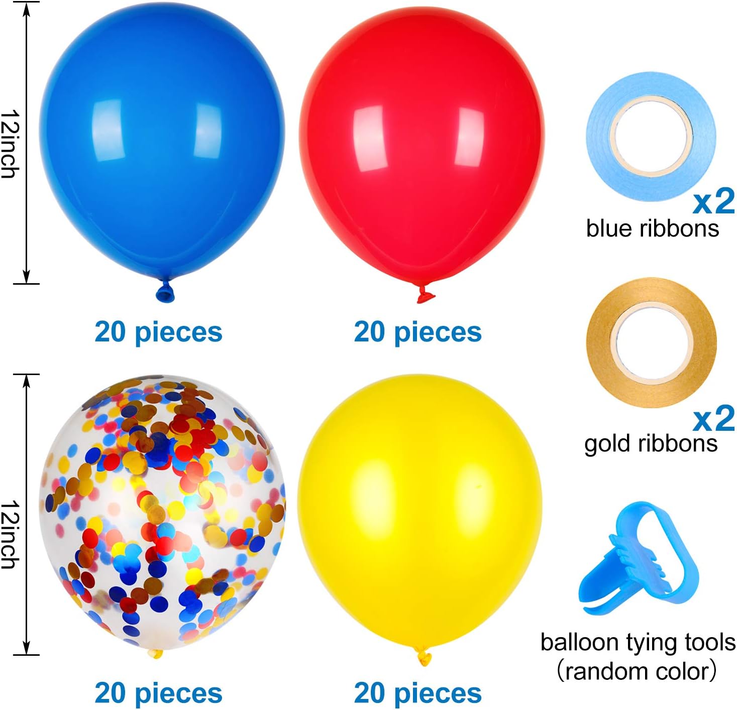 JOYYPOP 80 PCS Red White Blue Balloons 12 in with Confetti for 4th of July