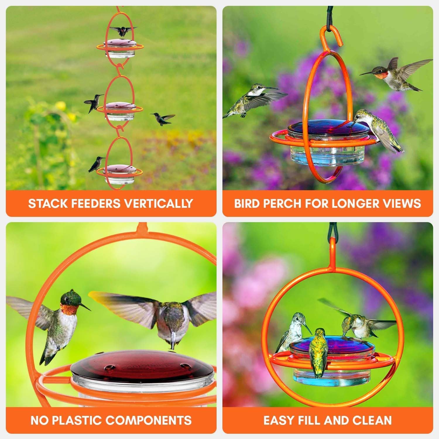 Hummingbird Feeder for Outdoors Hanging, 3.4 OZ Hummingbird Feeders, Glass Bowl with 4 Feeding Ports, Leak Proof Lid & Circular Perch, Bird Feeder (1, Red)