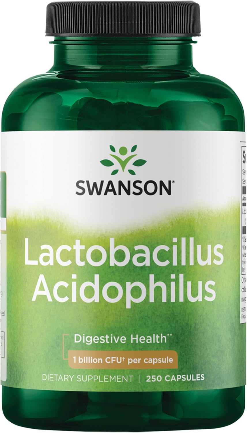 Swanson Lactobacillus Acidophilus Probiotic for Adults Seeking Daily Digestive and Bowel Health Support with 1 Billion CFU - Acid-Resistant (250 Capsules, 3 Pack)