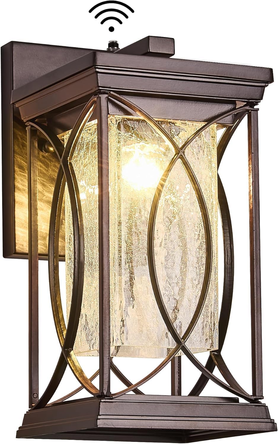 Dusk to Dawn Modern Outdoor Coach Lantern Exterior Light Fixtures Black Aluminum with Crack-Like Glass Waterproof Wall Sconce Mission Outside Light