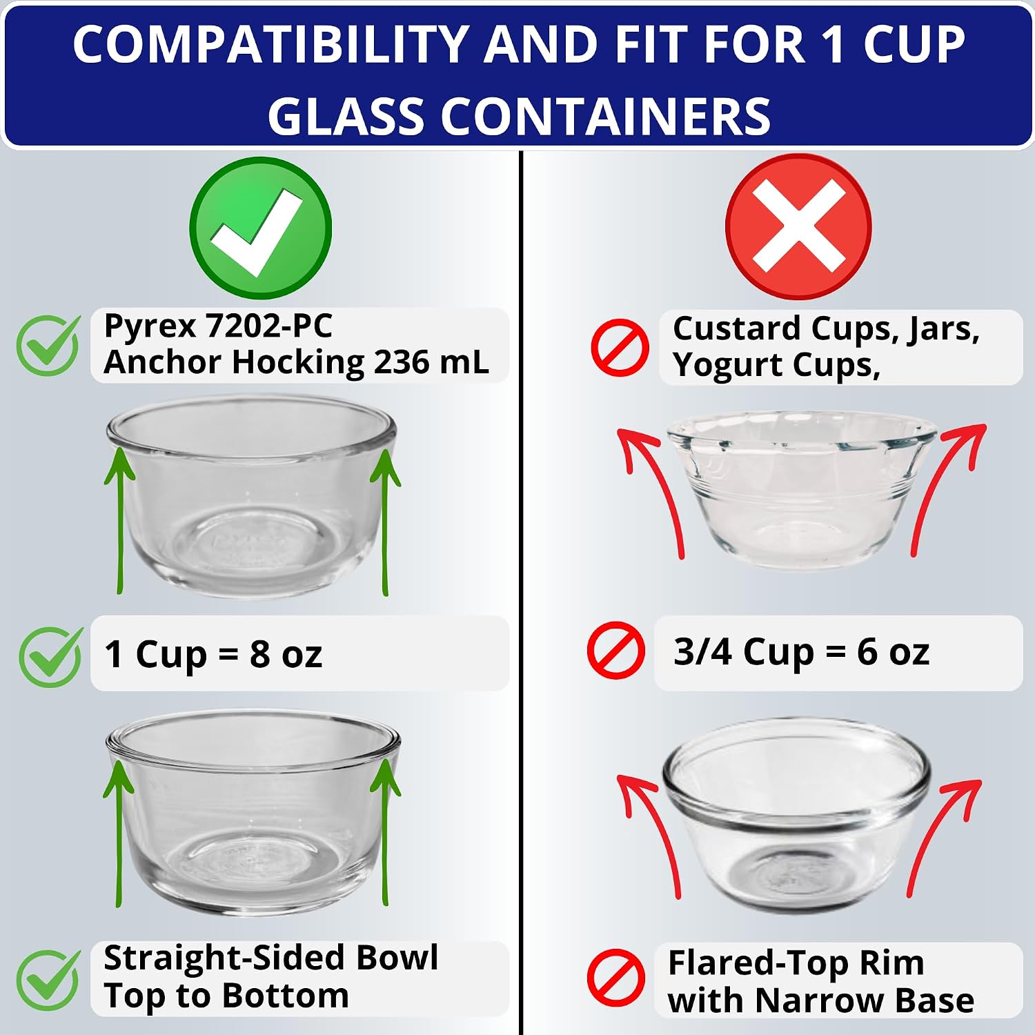 1, 2, 4 & 7 Cup Green, Orange, Blue, Red Replacement Lids/Covers for Pyrex