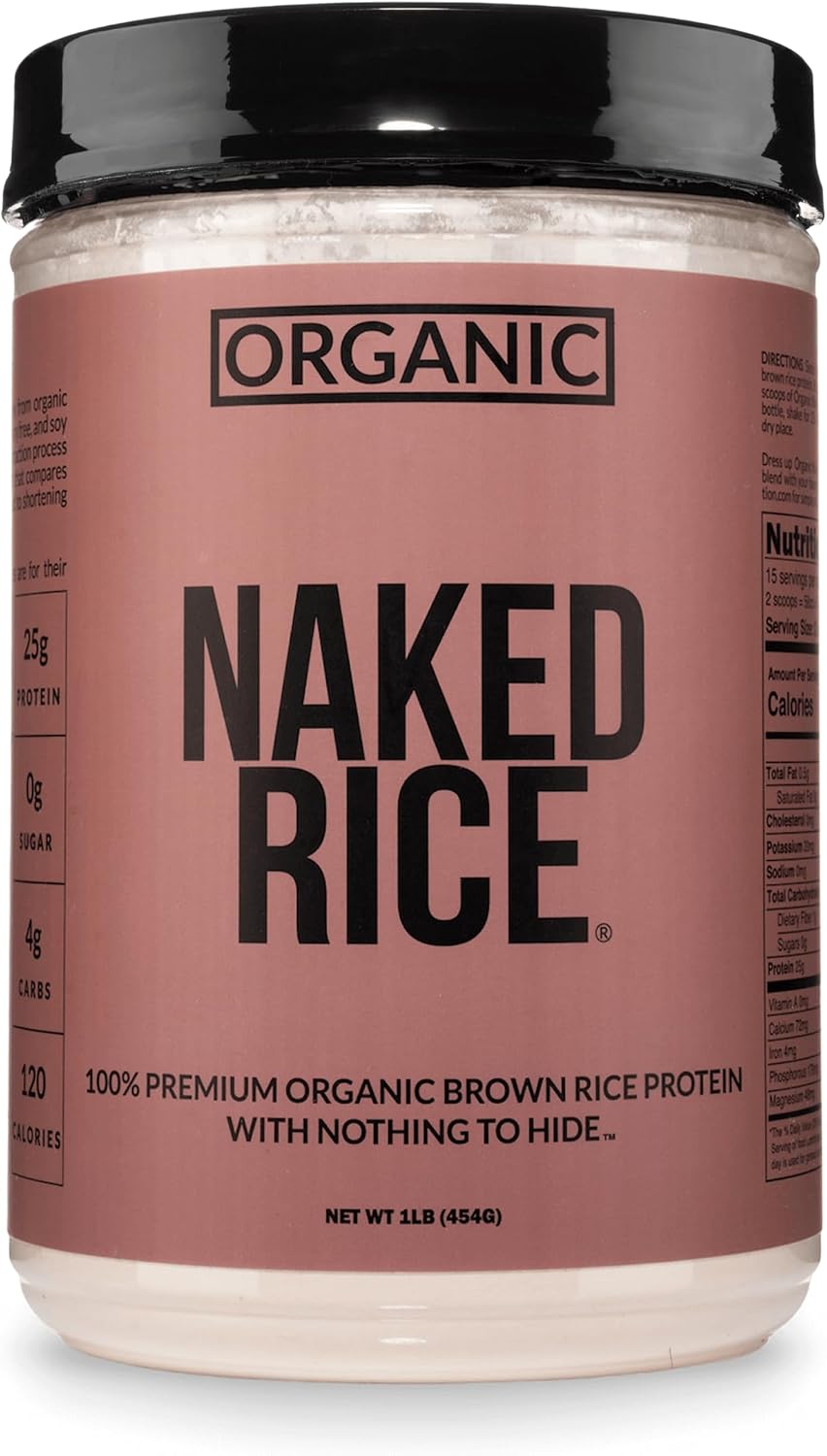 NAKED nutrition Rice - Organic Brown Rice Protein Powder - Vegan Protein Powder - 5Lb Bulk, Gmo Free, Gluten Free & Soy Free. Plant-Based Protein, No Artificial Ingredients - 76 Servings