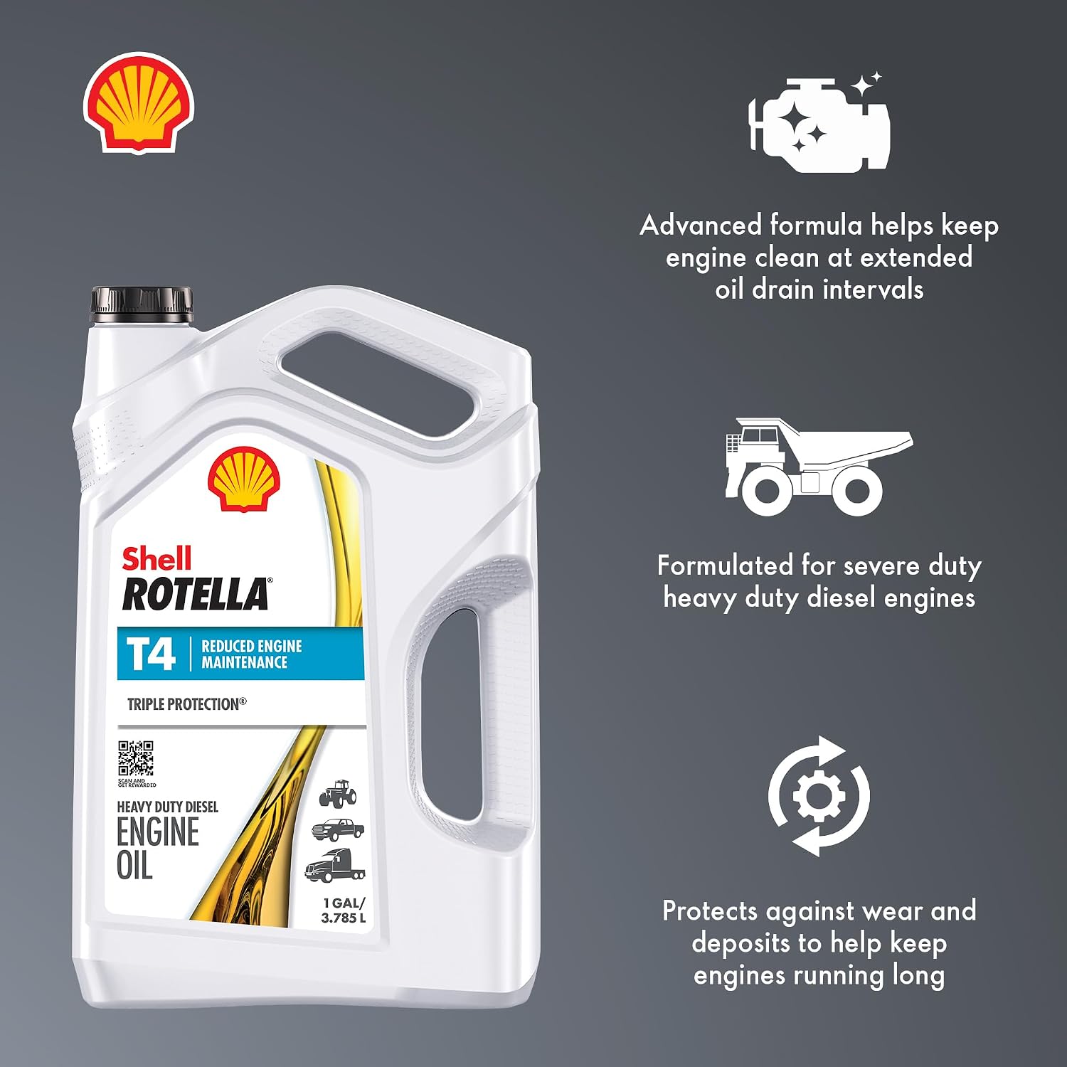 Shell Rotella T4 Triple Protection 10W-30 Diesel Engine Oil, 1 Gallon