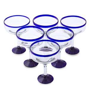 NOVICA Handmade Set of 6 Hand Blown Margarita Glasses Stemmed Glassware Collection for Wine Drinks