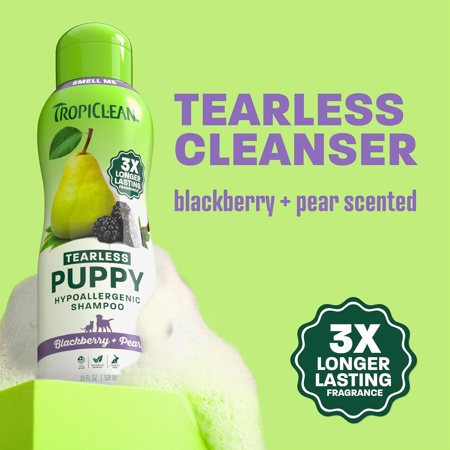 TropiClean Deodorizing Dog Shampoo for Smelly Pets, Long Lasting Odor Control, Puppy Safe, Made in the USA, Berry Scent, Cat Friendly, 20oz.
