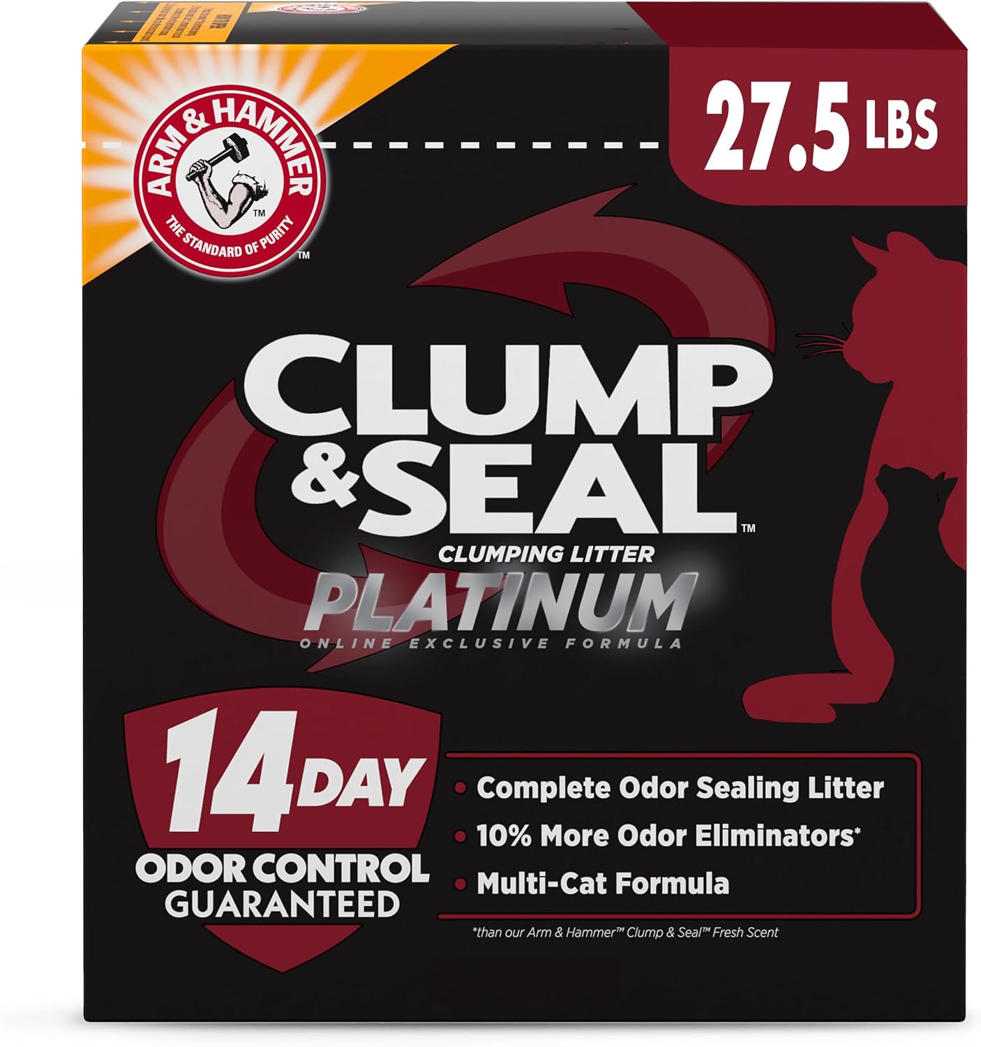 ARM & HAMMER Clump & Seal Platinum Clumping Cat Litter, Exclusive, 27.5 Lbs | Clumping Litter, Rock-Hard Clumps, Baking Soda Odor Eliminators, 14-Day Odor Control