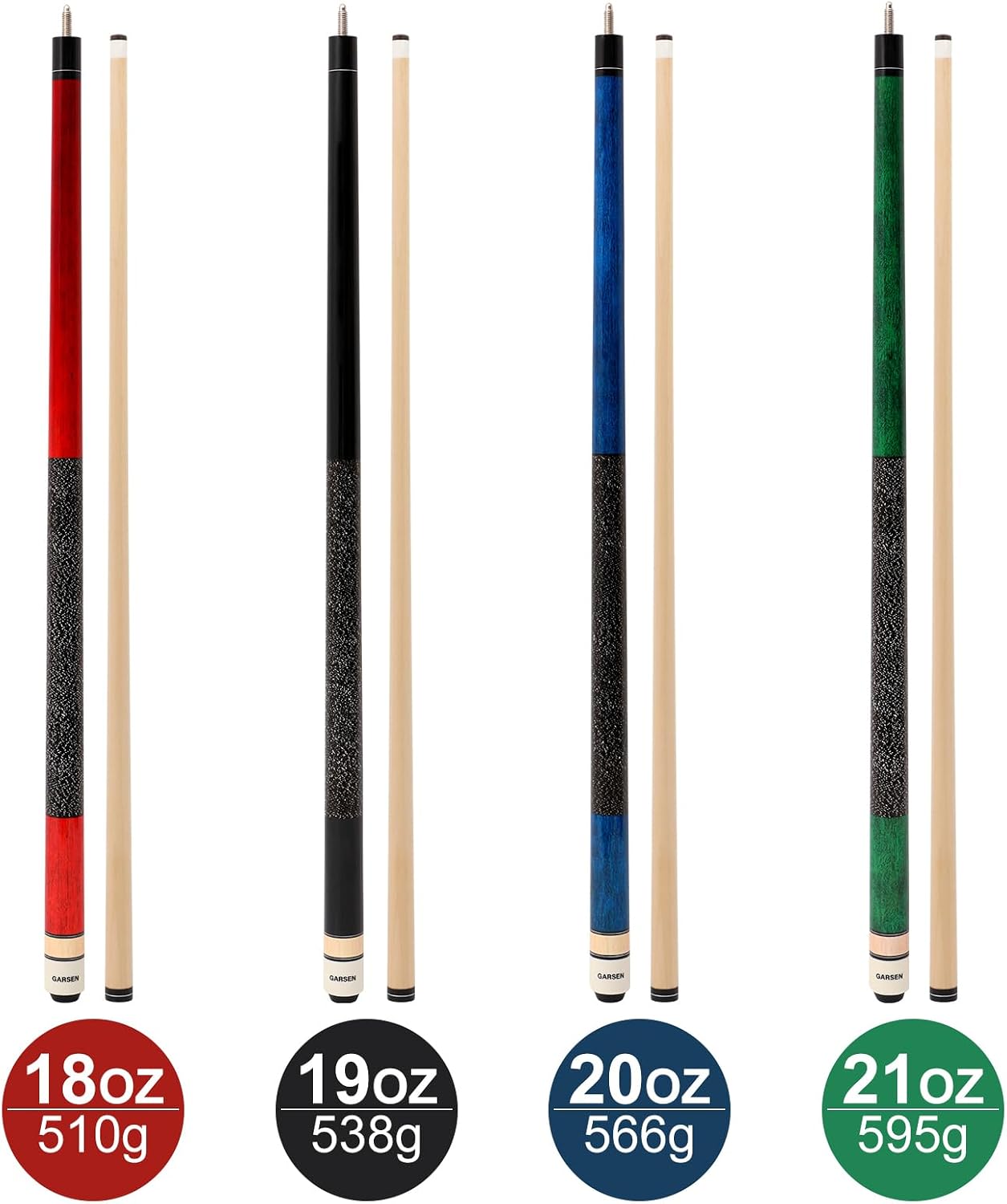 GARSEN Billiard Canada 6A Maple Pool Cue Stick 58 inch House Bar Pool Stick | Free replacement within 2 years,Piano Baking Paint Process,18 oz 19 oz 20 oz 21 oz Available，Several Colors,13mm Cue Tip