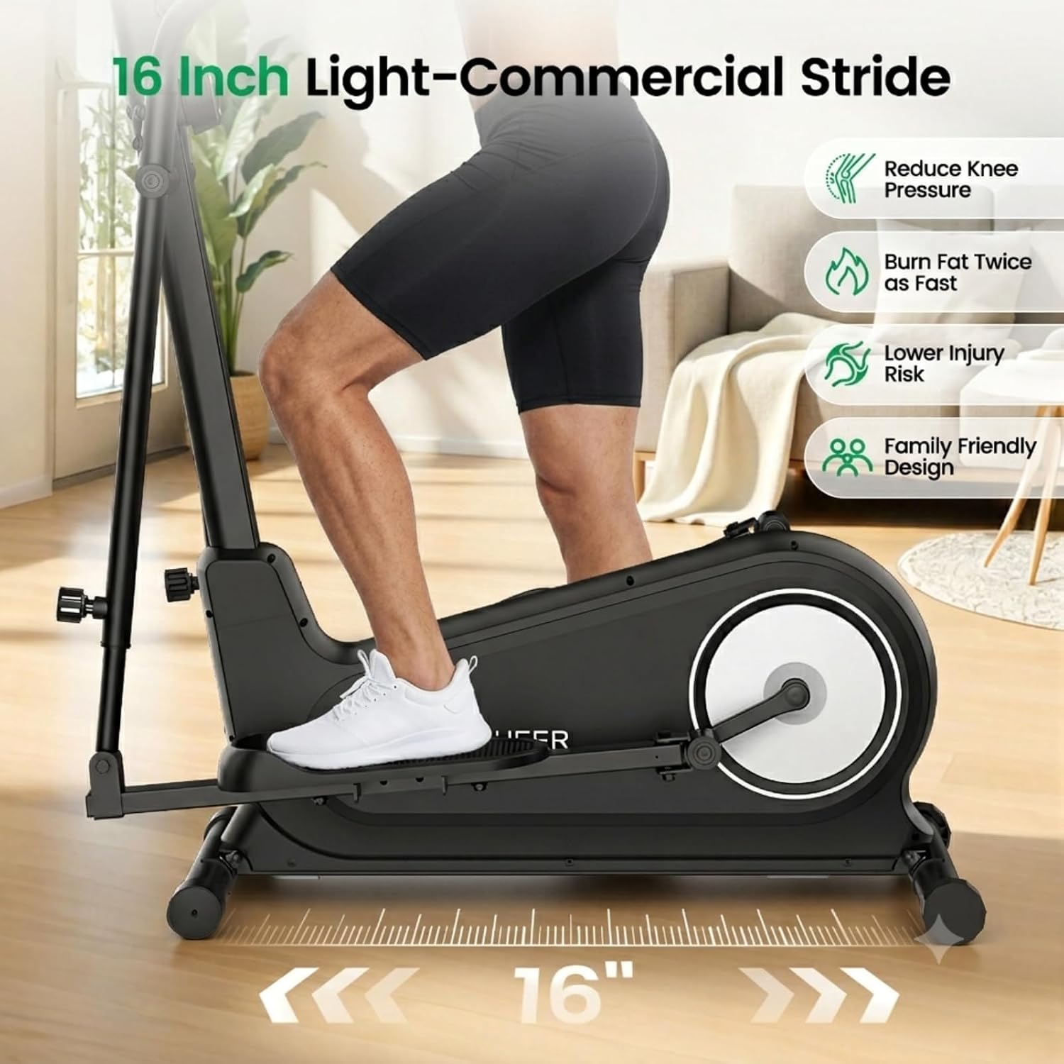 ANCHEER Elliptical Exercise Machine for Home, Foldable Magnetic Elliptical Trainer with 16" Stride, 16 Resistance Levels, Adjustable Pedals, LCD Monitor & Pulse Sensor, 550 LBS Weight Capacity