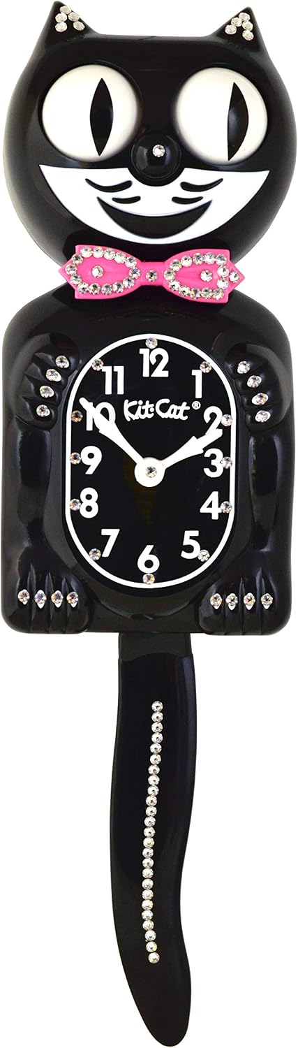 Kit Cat Klock Limited Hot Pink Bow Crystals Jeweled Clock