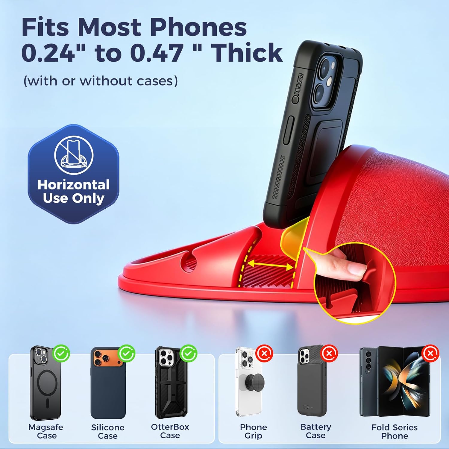 Loncaster Car Phone Holder, Car Phone Mount Silicone Car Pad Mat for Various Dashboards, Slip Free Desk Phone Stand Compatible with iPhone, Samsung, Android Smartphones, GPS Devices and More, Black