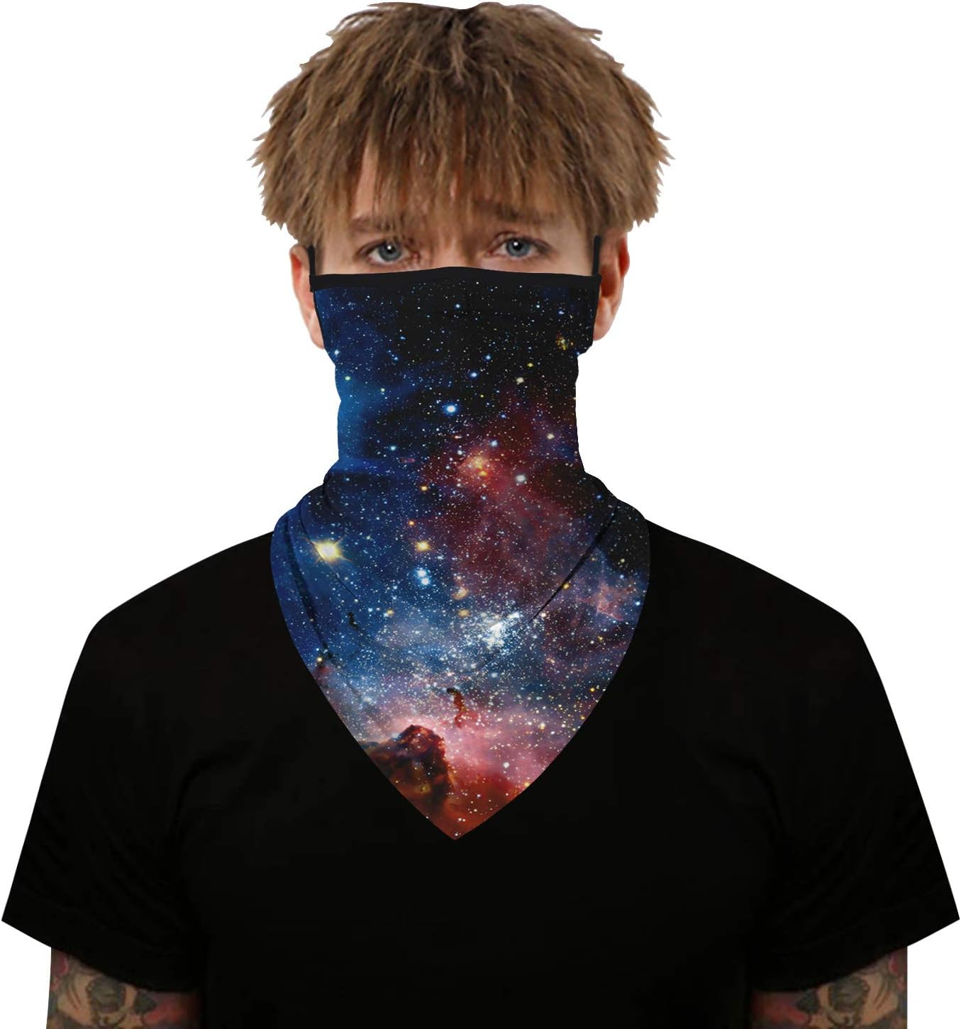 YAYOUREL Neck Gaiter Face Mask Bandanas for Men Women UV Face Scarf Cover Ear Loop Hole Facemask for Fishing Running Cycling