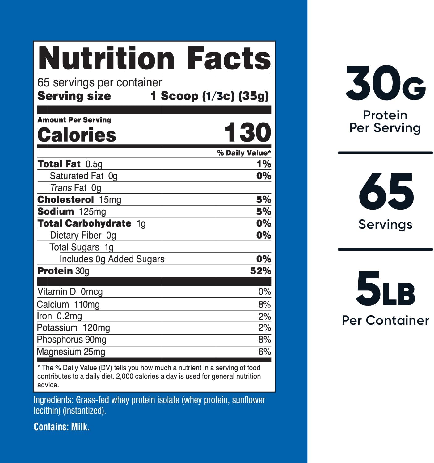 Nutricost Grass-Fed Whey Protein Isolate (Vanilla) 5LBS | GMO-Free, Gluten Free, Natural Flavors