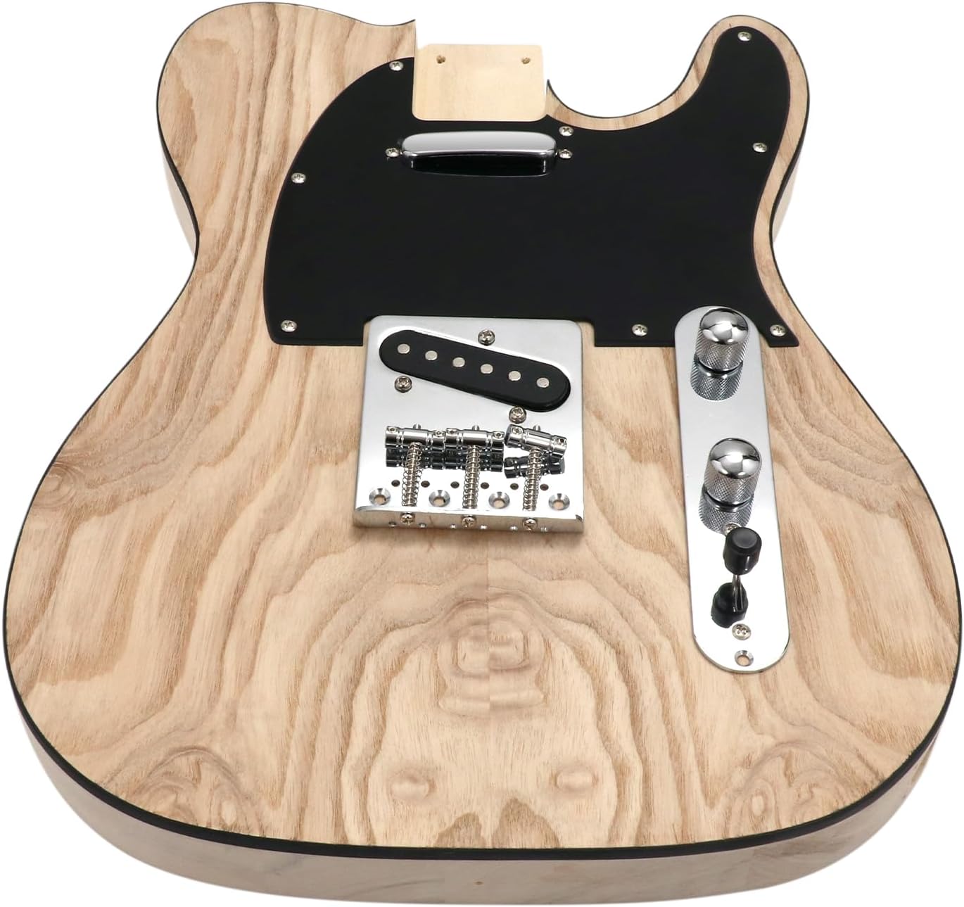 DIY Electric Guitar Kit Beginner Kit TL Style 6 String Right Hand | Basswood Body with Ash Burl Top, Hard Maple Neck, Rosewood Fretboard