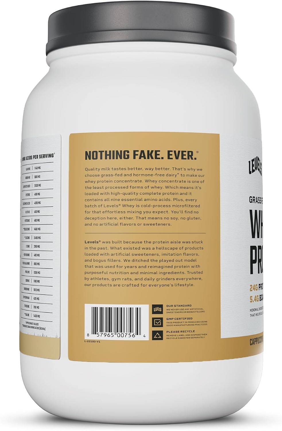 Levels Whey Protein Powder, No Artificial Ingredients, Pure Chocolate, 5LB | 24G of Protein, 5.4G BCAAs, Clean Ingredients, Hormone Free Dairy, No Fillers, No Added Sugar, No Junk