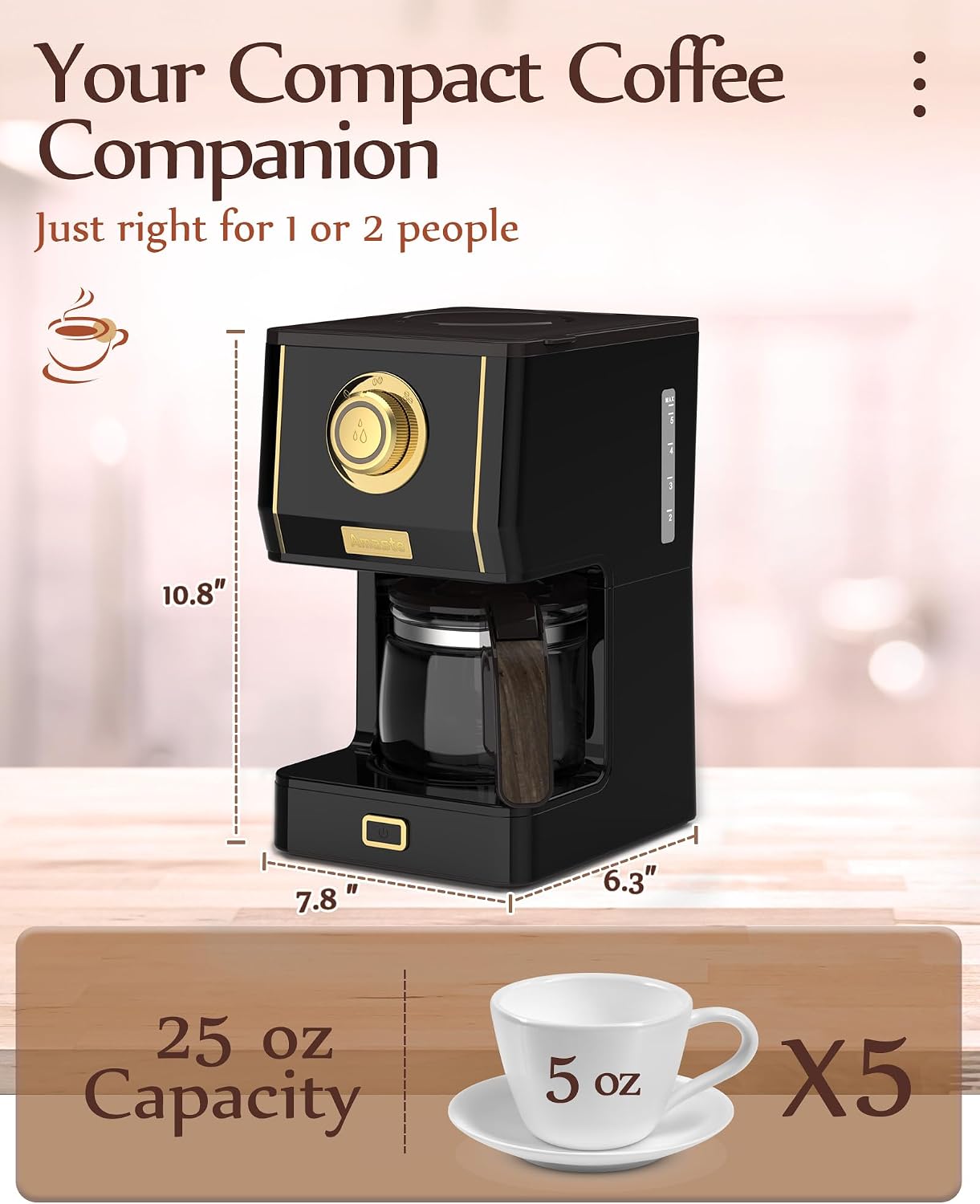 Amaste Drip Coffee Maker, Coffee Machine with 25 Oz Glass Coffee Pot, Retro Style Coffee Maker with Reusable Filter & Three Brewing Modes