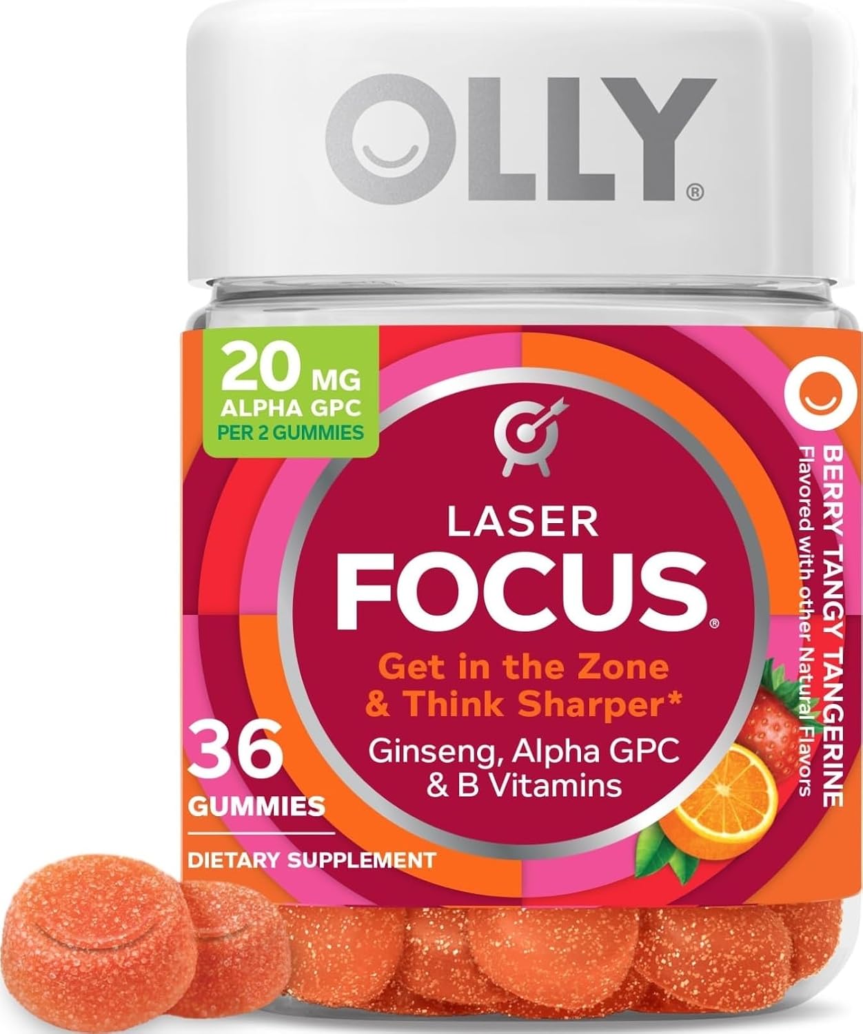 OLLY Laser Focus Gummy Supplement,* Ginseng Extract, Alpha GPC - 36 Count