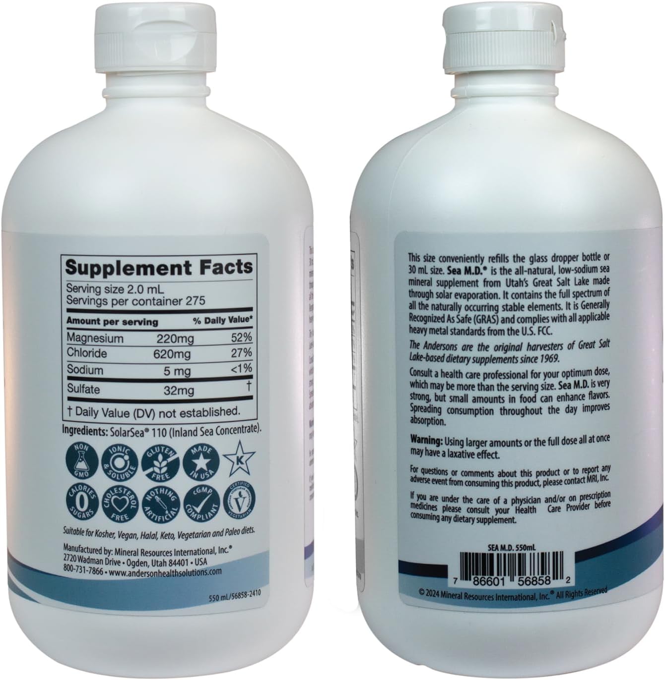 Anderson Sea M.D. Concentrated Trace Mineral Drops, 79 Trace Minerals with Magnesium, Sodium and Chloride Electrolytes - Supports Hydration, Energy, Muscles and Bone Health - 4 Fl Oz, 60 Servings