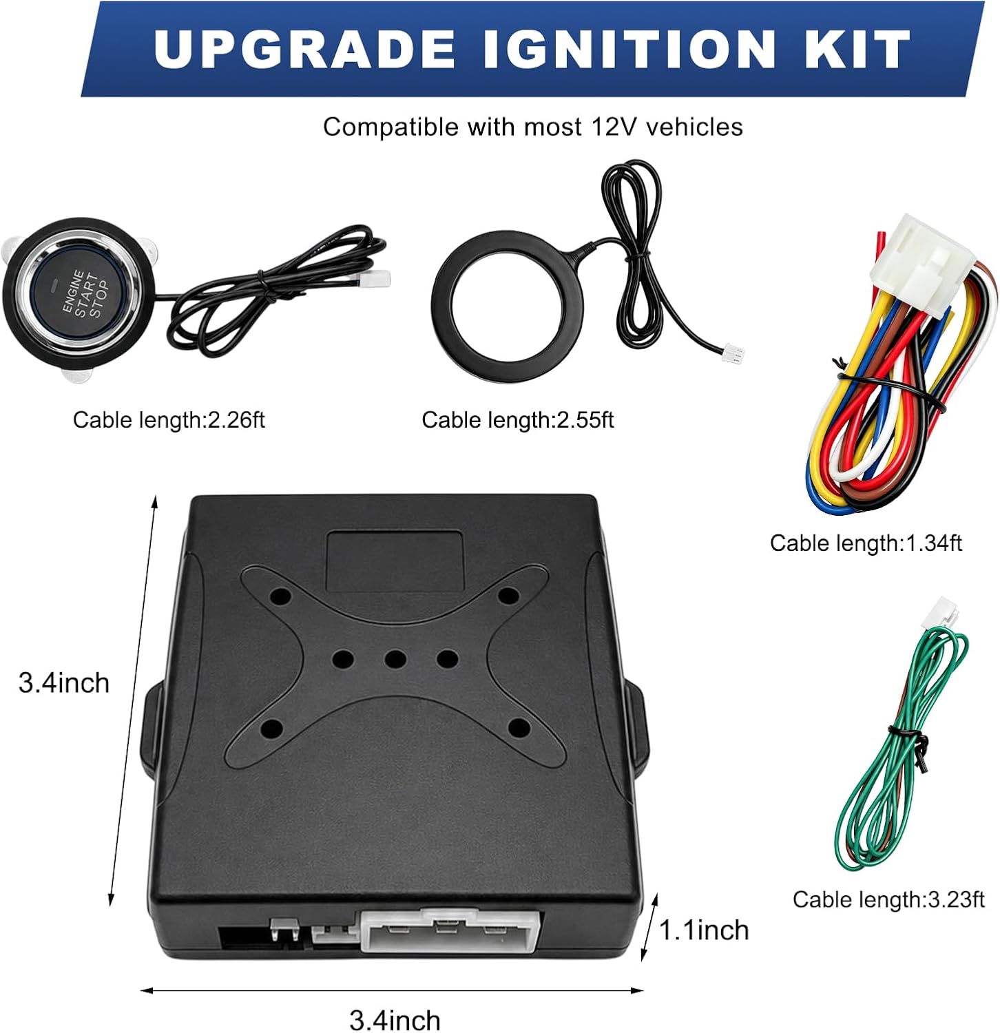 Car Push Engine Start Button Kit, Anti-Thief RFID Push to Start Ignition Kit Installation Assembly