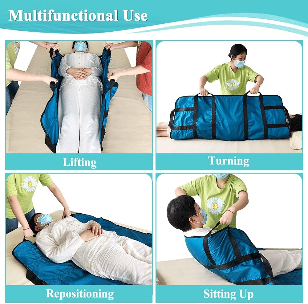 NEPPT Positioning Pad Draw Sheet Patient Transfer Board Lift Sheet Slide Protective Hospital Bed Mat with Handles for Incontinence, Bariatric, Elderly - Reusable & Washable (Blue-39" x 46")