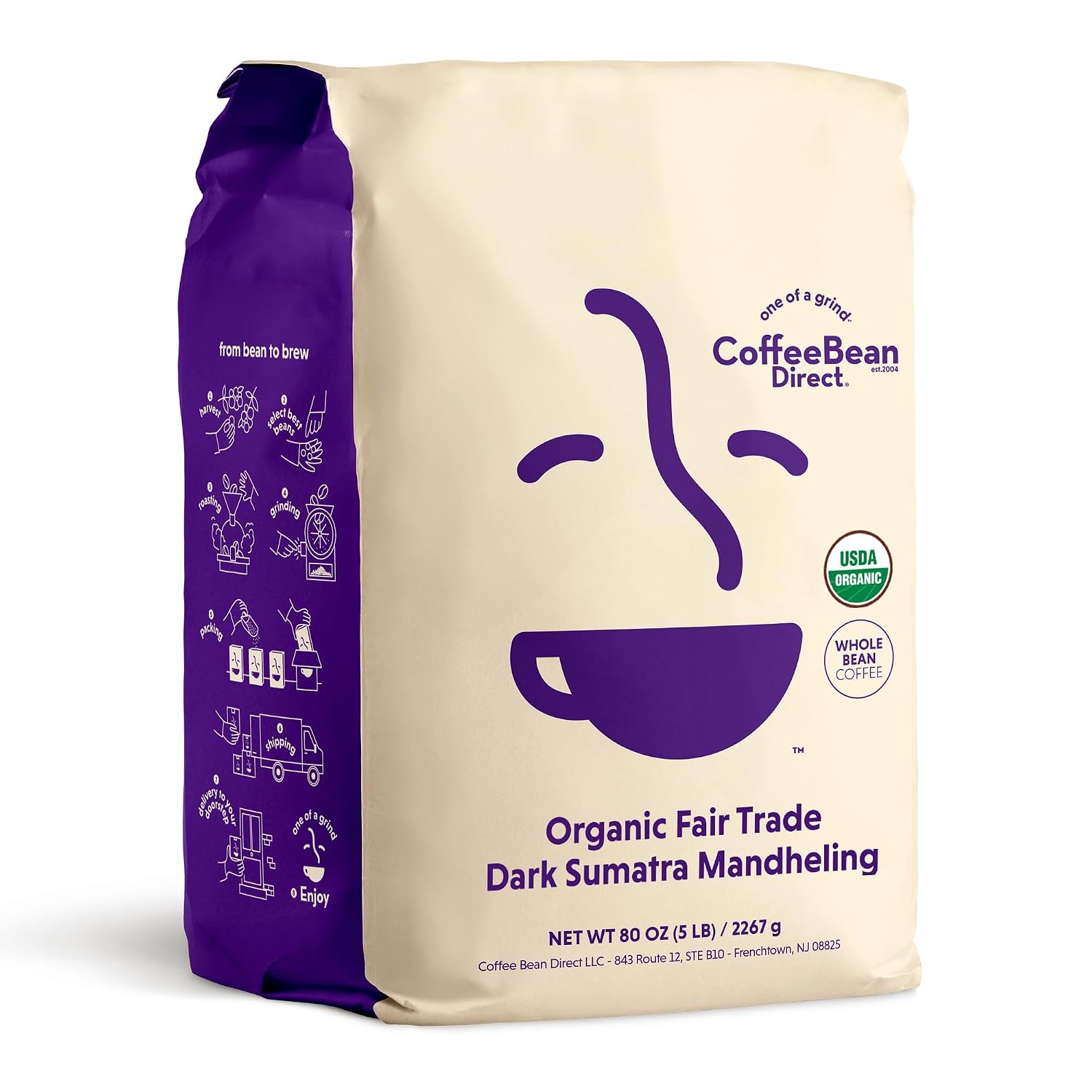 Coffee Bean Direct French Roast Papua New Guinea, Whole Bean, 5lb Bag | Dark Roast, Single Origin Arabica Coffee Beans