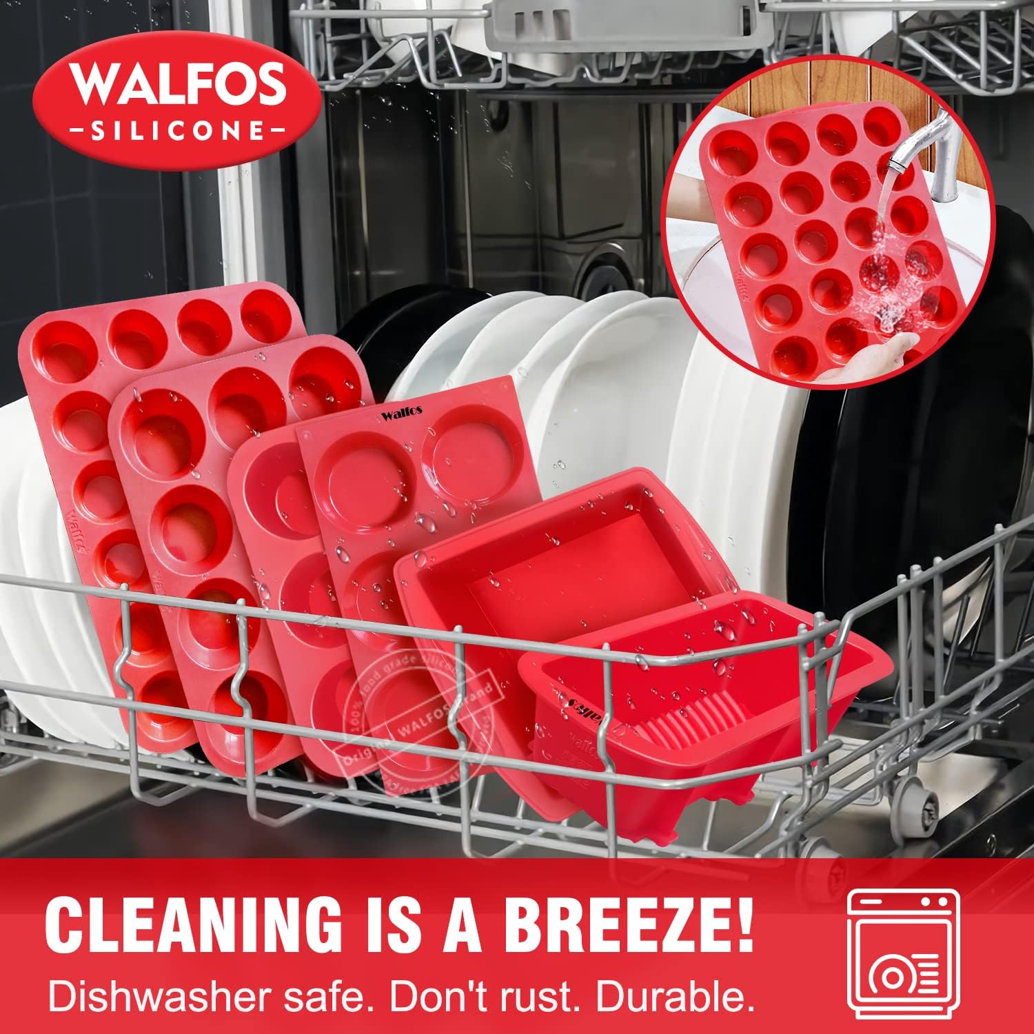 Walfos Silicone Texas Muffin Pan - 6 Cup Jumbo Silicone Cupcake Pan, Non-Stick, Just Release! Perfect for Egg Muffin