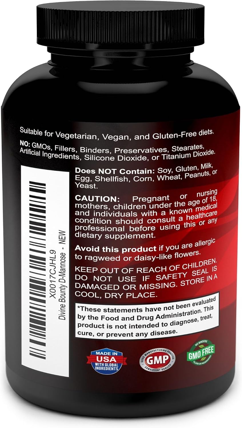 Divine Bounty D-Mannose 600mg with Cranberry & Dandelion Extract, 120 Caps | UTI