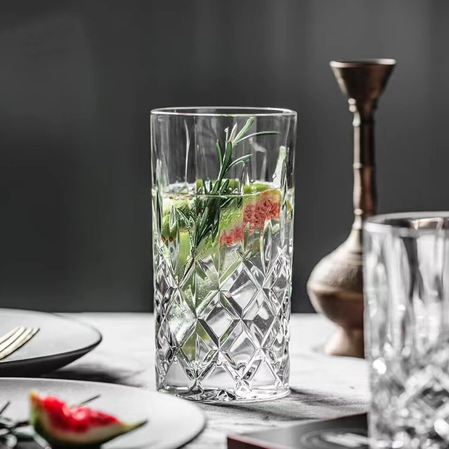 Qipecedm Drinking Glasses, 8 Piece Crystal Glass Cups, Mixed Glassware Set, 4 pcs Crystal Old Fashioned 11oz Highballs and 4 pcs 11oz Whiskey Glasses