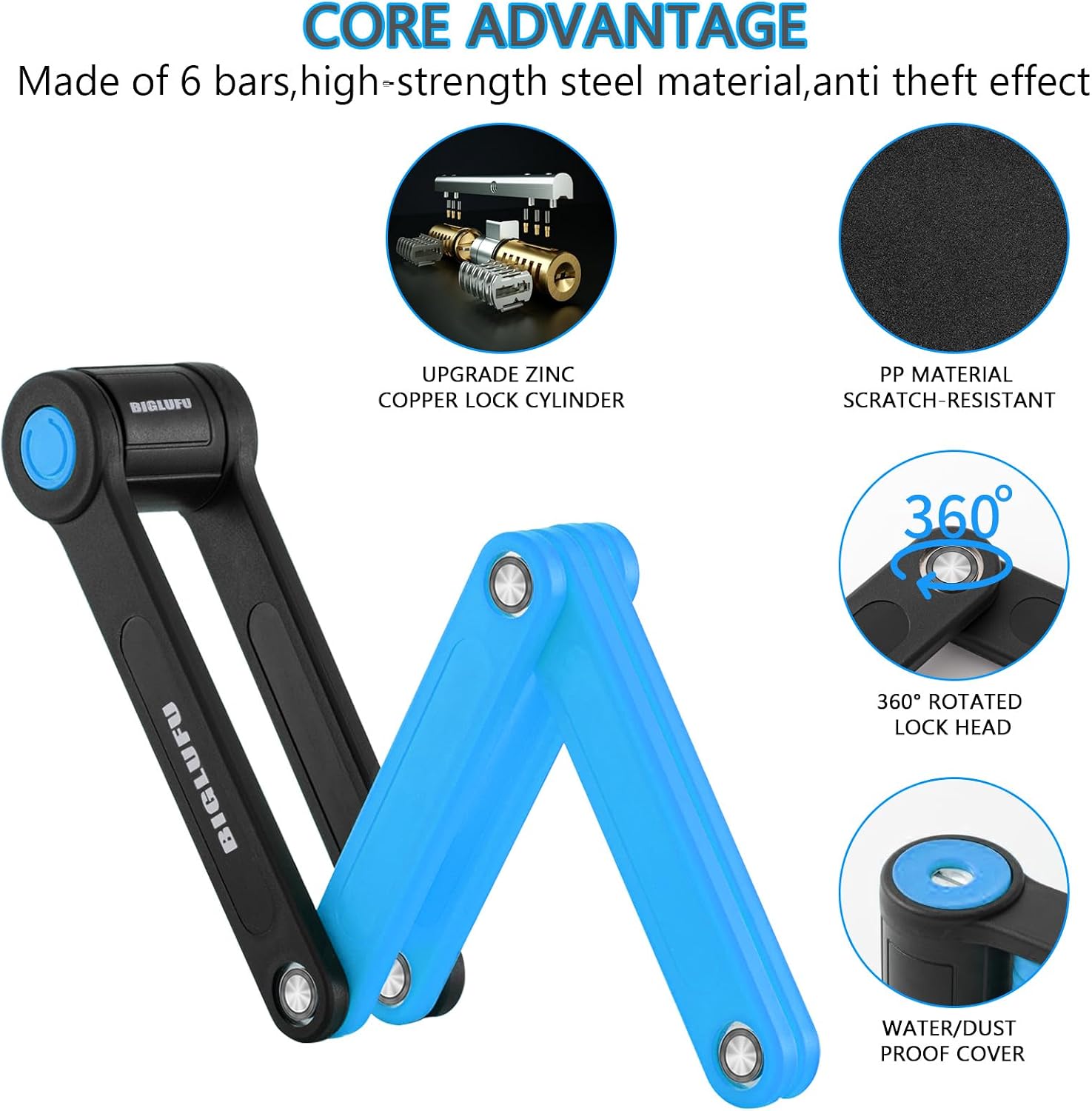 Bike Lock Bicycle Scooter Motorcycle Folding Locks with 4Keys, Fold Chain Heavy Duty Alloy Steel Foldable Lock with Mounting Bracket 2pc Straps