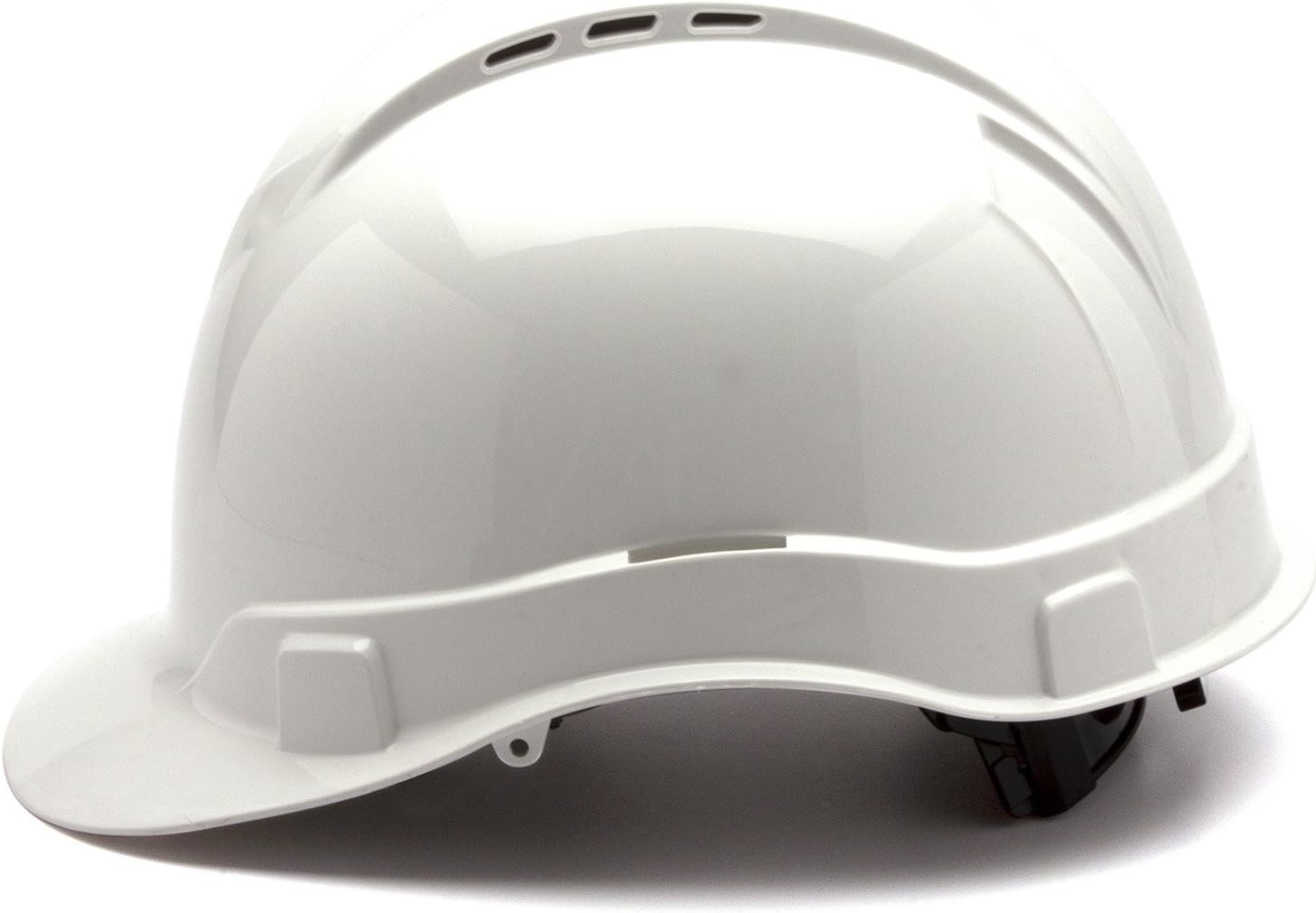 Pyramex Ridgeline Cap Style Hard Hat, Vented, 4-Point Ratchet Suspension, White | Lightweight HDPE shell, Ratchet suspension, Rain trough