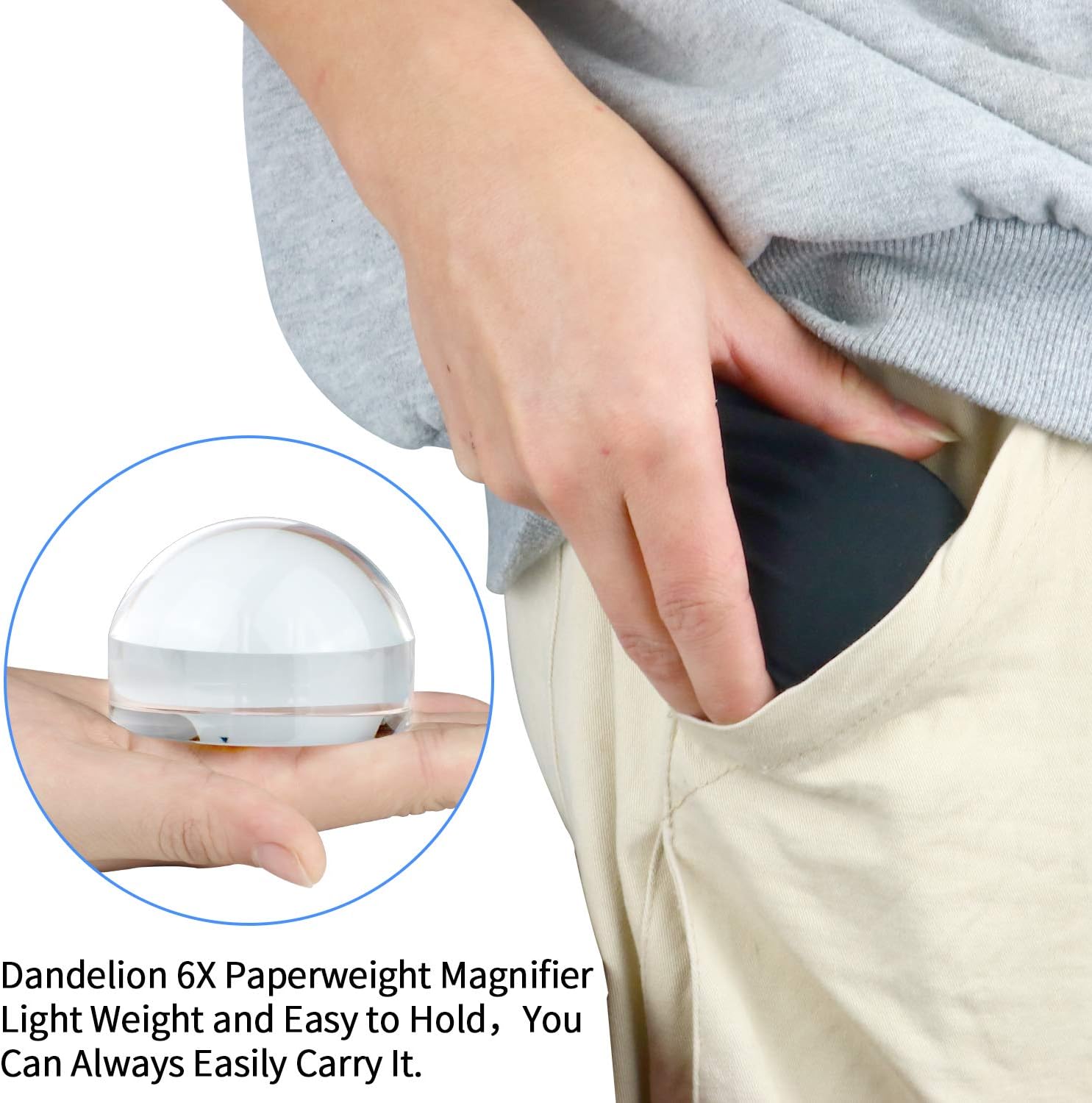 Dandelion 6X Dome/Paperweight Magnifier w/Pouch Table Magnifying | Diameter 2.5 inches,magnifying glass paperweight,reading magnifier for books,Suitable for viewing maps, blueprints