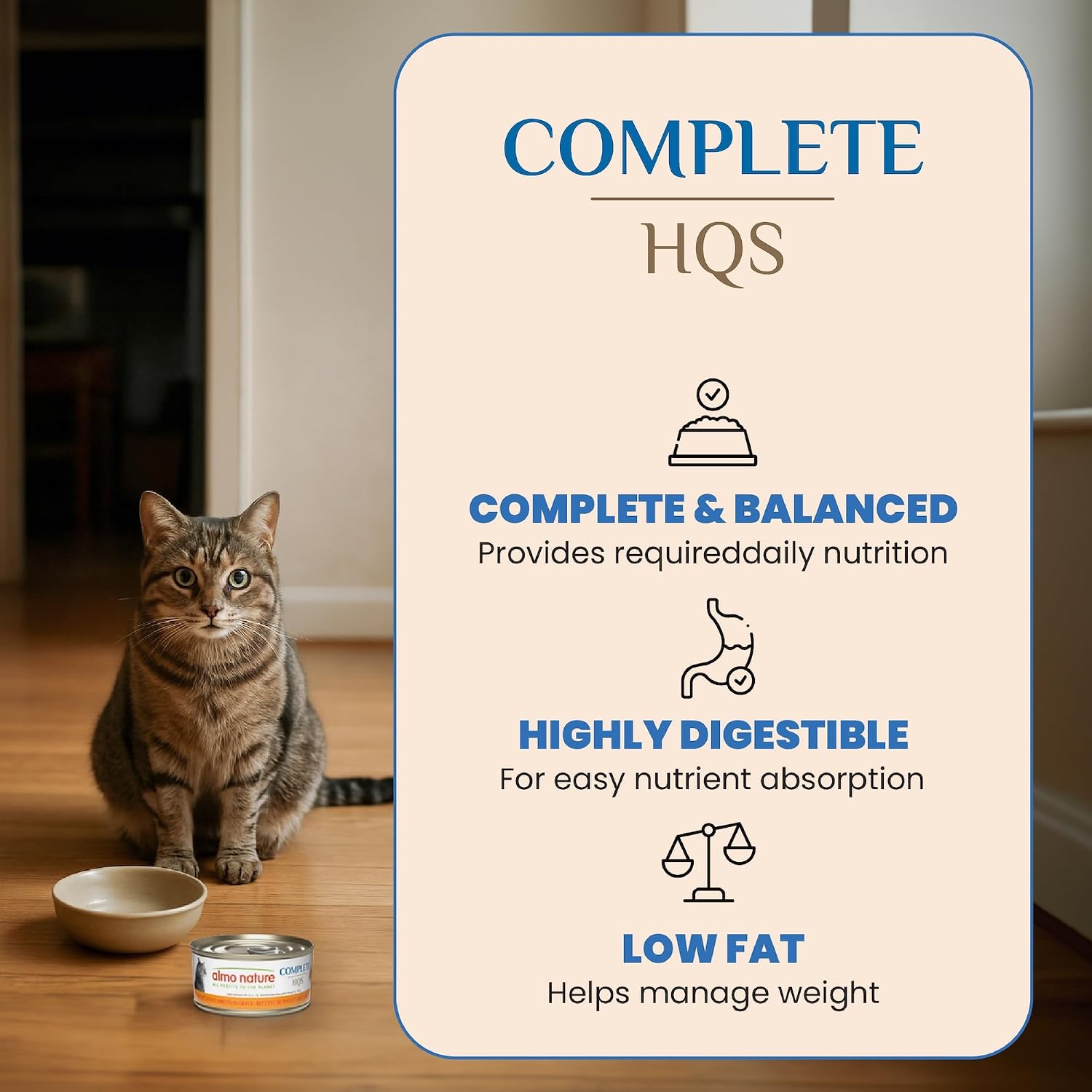 almo nature HQS Natural Wet Cat Food Tuna and Shrimp, Grain Free, Additive Free - 2.47oz - Pack of 6