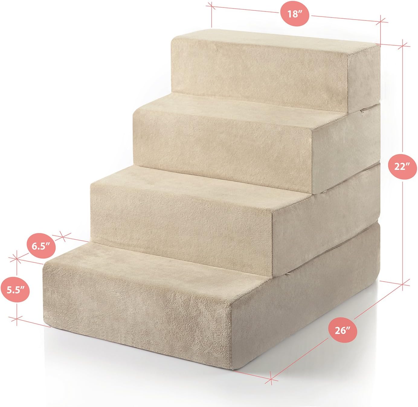 ZINUS Foam 13 Inch 2-Step Step Pet Stairs / Pet Ramp for Cats and Dogs, Extra Small, Beige