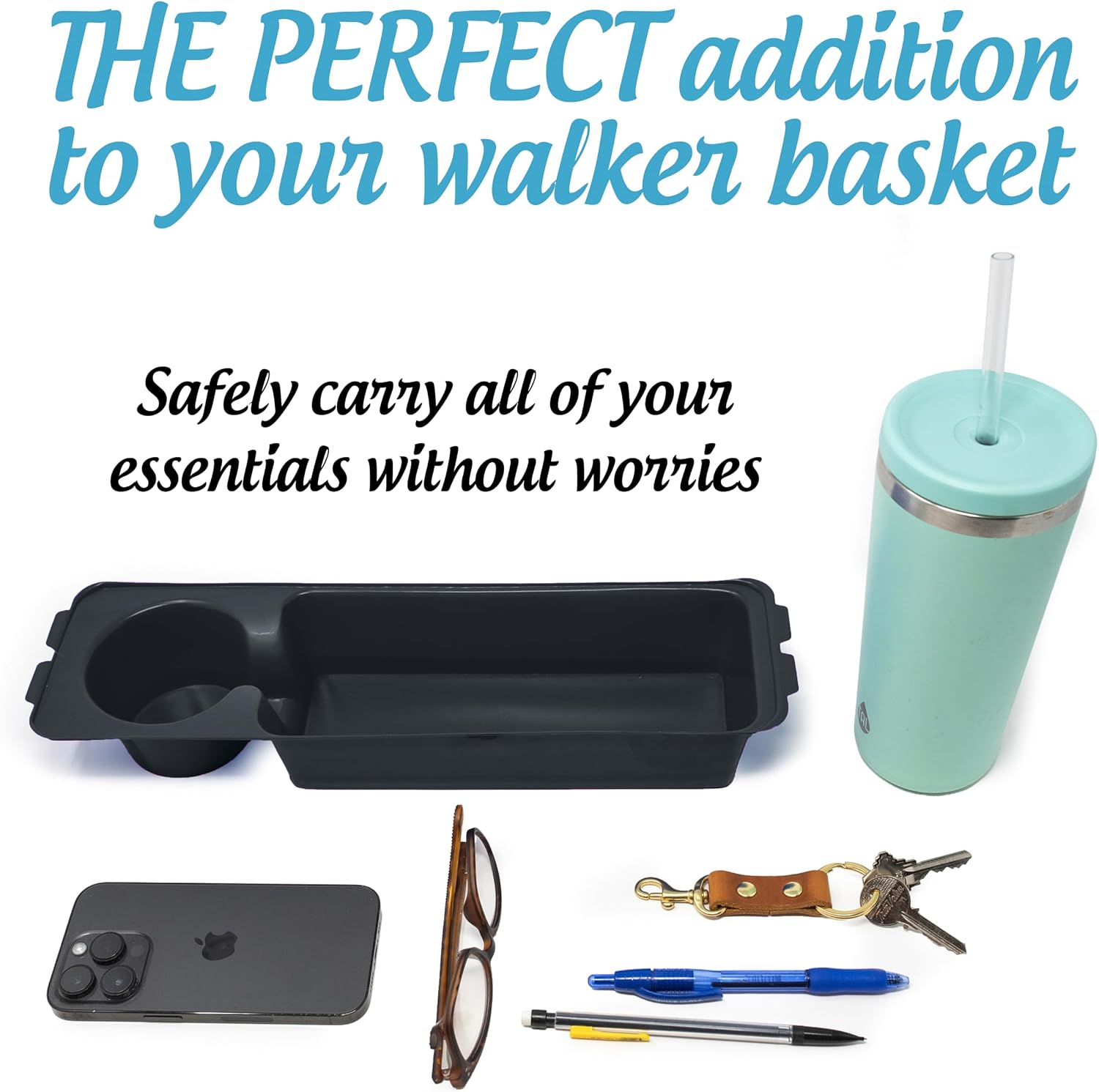Heavy Duty Clear Plastic Insert/Tray/Cup Holder for Walker Basket