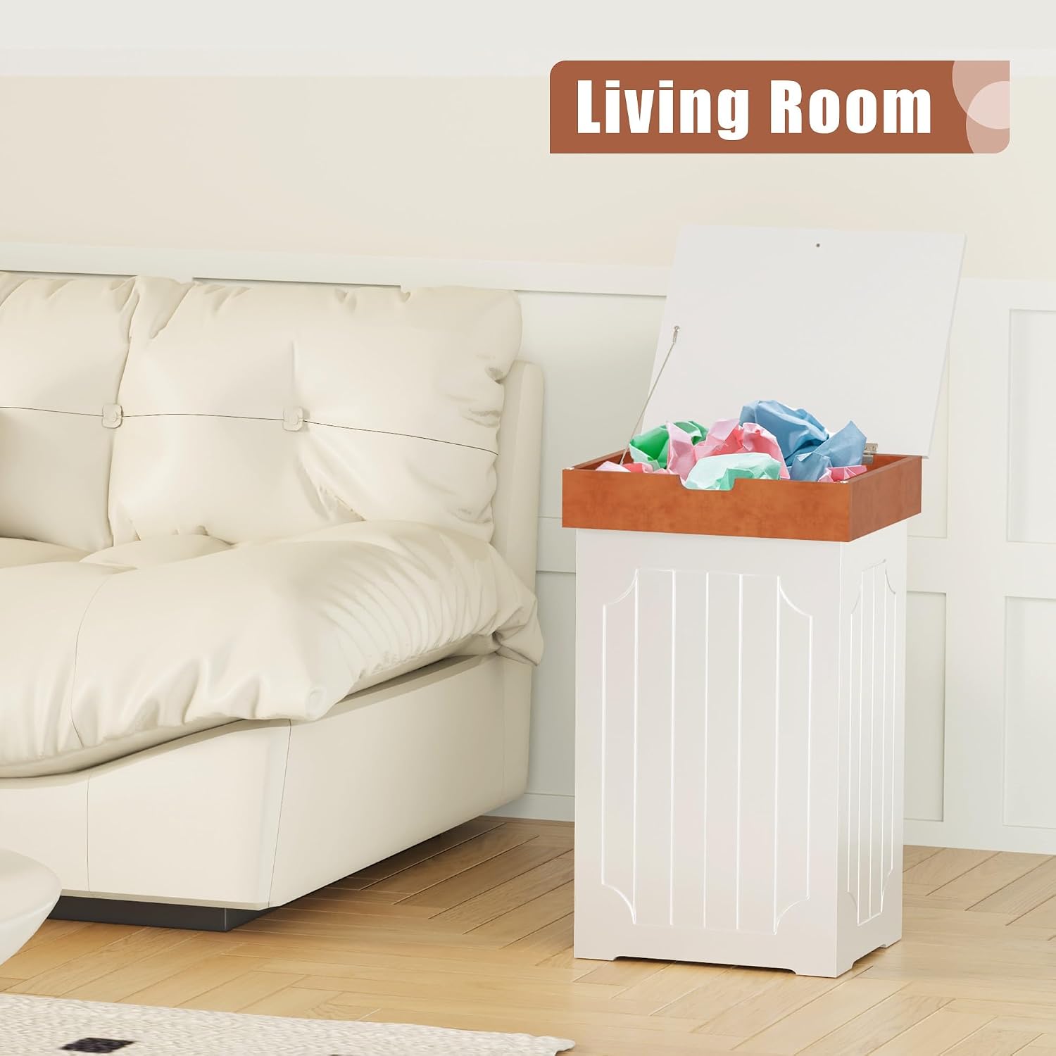 Function Home Trash Can Cabinet, 13 Gallon Kitchen Garbage Can, Wood Recycling Trash Bin, Freestanding Dog Proof Trash Can, Farmhouse Trash Cabinet with Lid for Home Kitchen Bathroom, Yellow