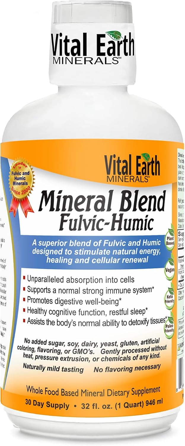 Vital Earth Minerals Fulvic Humic Mineral Blend Liquid – Fulvic Acid Supplement with 70+ Trace Minerals, Electrolytes for Recovery, Balance & Energy
