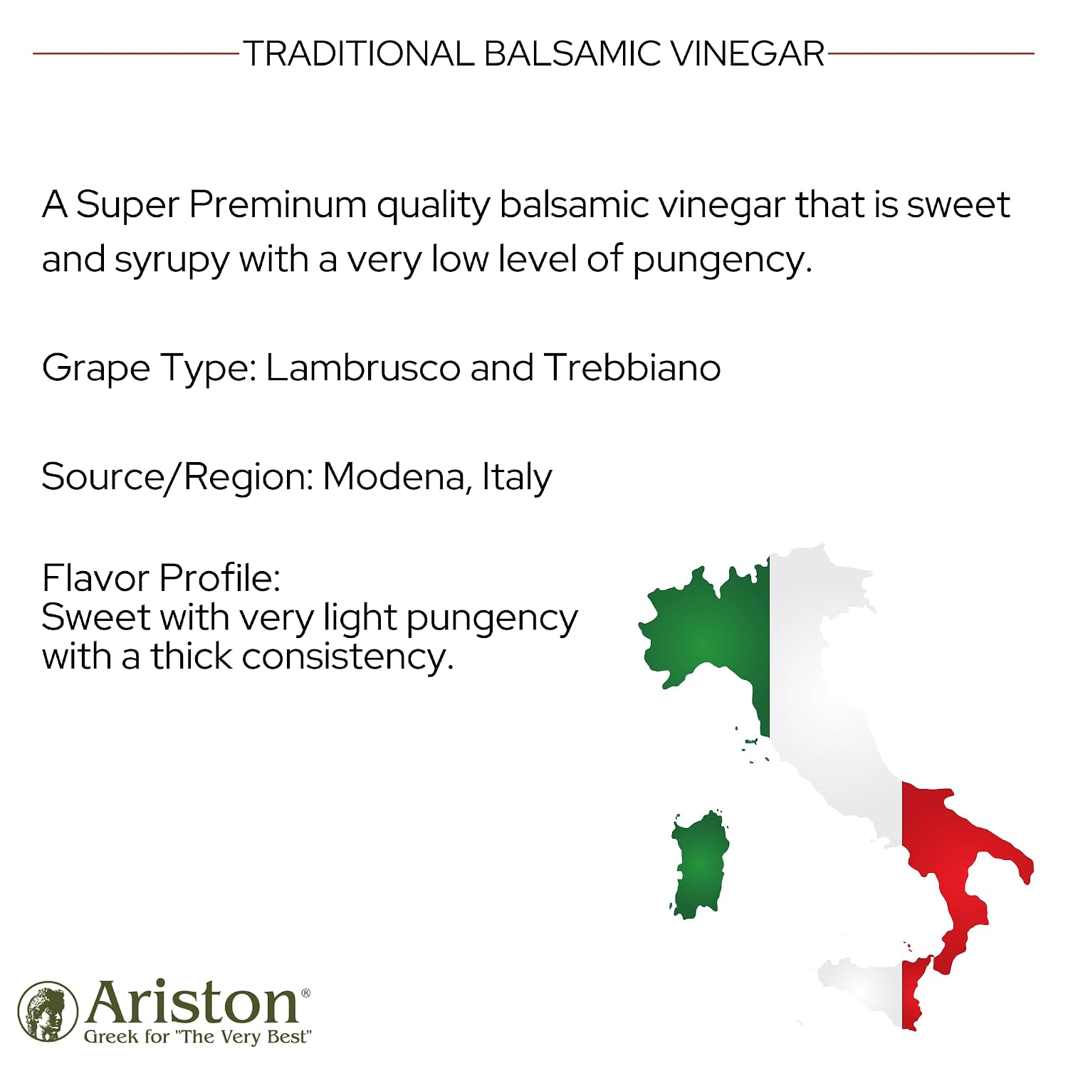 Ariston Aged Balsamic Vinegar of Modena, Traditional Flavored, 16.9 Fl Oz | Organic Gourmet Italian Vinegar, Oak Barrel Aged, Perfect for Salads, Pasta & Finishing Dishes, No Added Sugar, Vegan