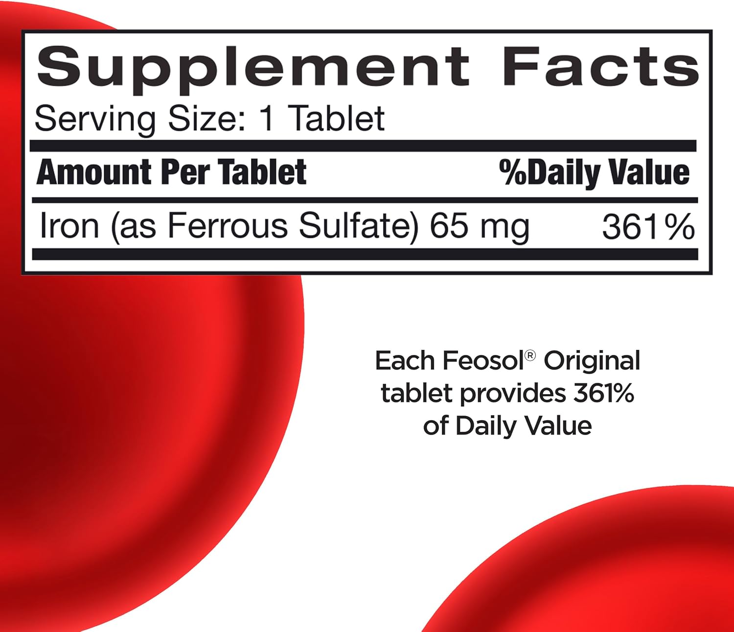 Feosol Original Iron Supplement Tablets, Non-heme, 65mg Iron per Pill, 1 Per Day, 120ct, 4 Month Supply, for Energy and Immune System Support, Made in USA