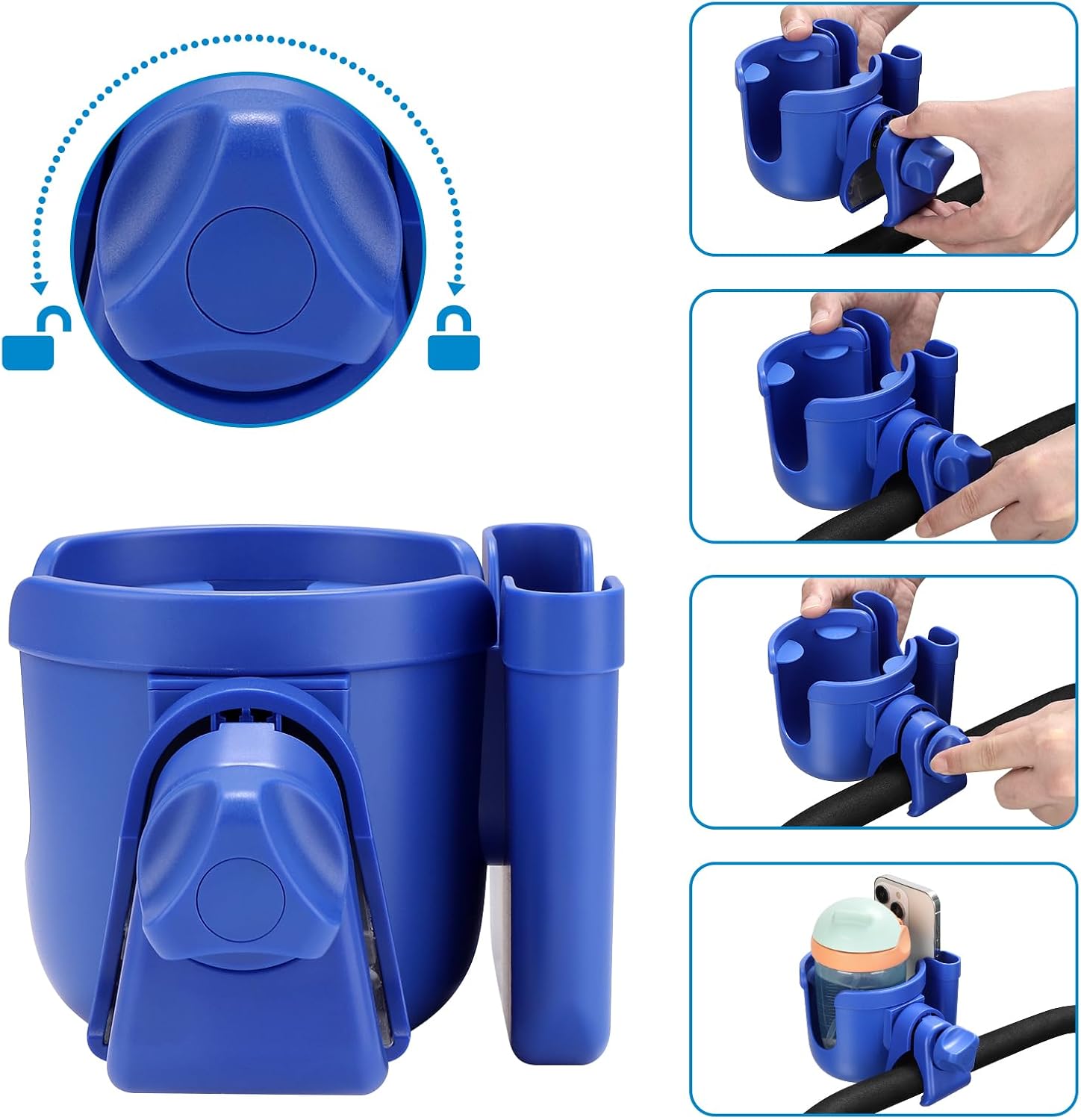 Accmor Stroller Cup Holder with Phone Holder, Bike Cup Holder, Universal Cup Holder for Uppababy Nuna Strollers, 2-in-1 Drinks Holder for Walker