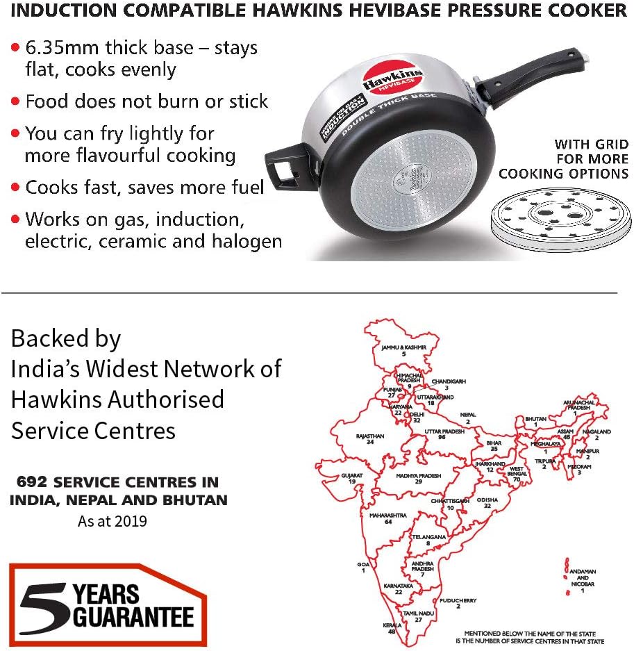 Hawkins Aluminium 5 Litre Hevibase Pressure Cooker, Induction Inner Lid Cooker, Silver (Ih50)