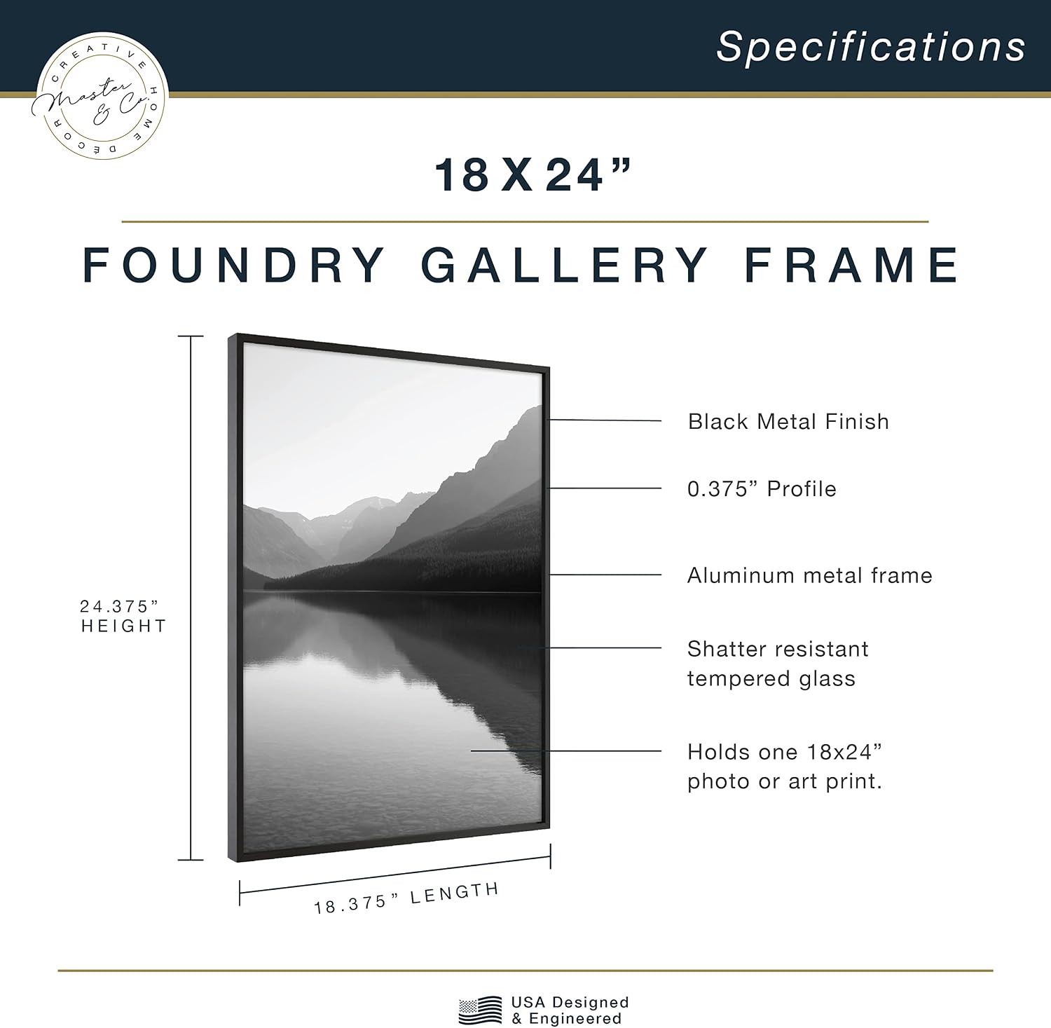 MCS Master & Co. Foundry Metal Picture Frame, 12x12 Matted to 8x8