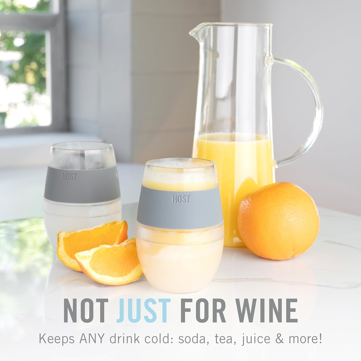 Host Wine Freeze Cup Set of 2 - Plastic Double Wall Insulated Drink Cup, Freezable Vacuum Insulated Wine Glasses, 8.5 oz Blue