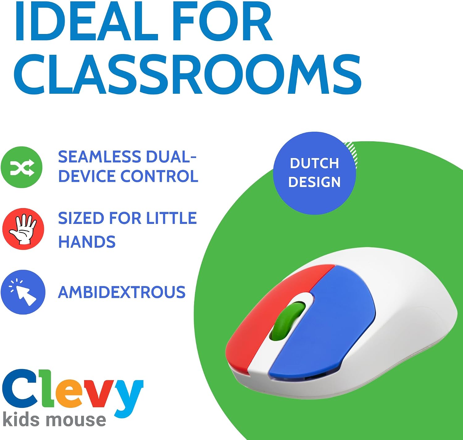 Clevy Kids Mouse - Colorful Ergonomic Bluetooth Computer and Laptop Kids Mouse for School and Home Computer Use - Wireless Children Friendly