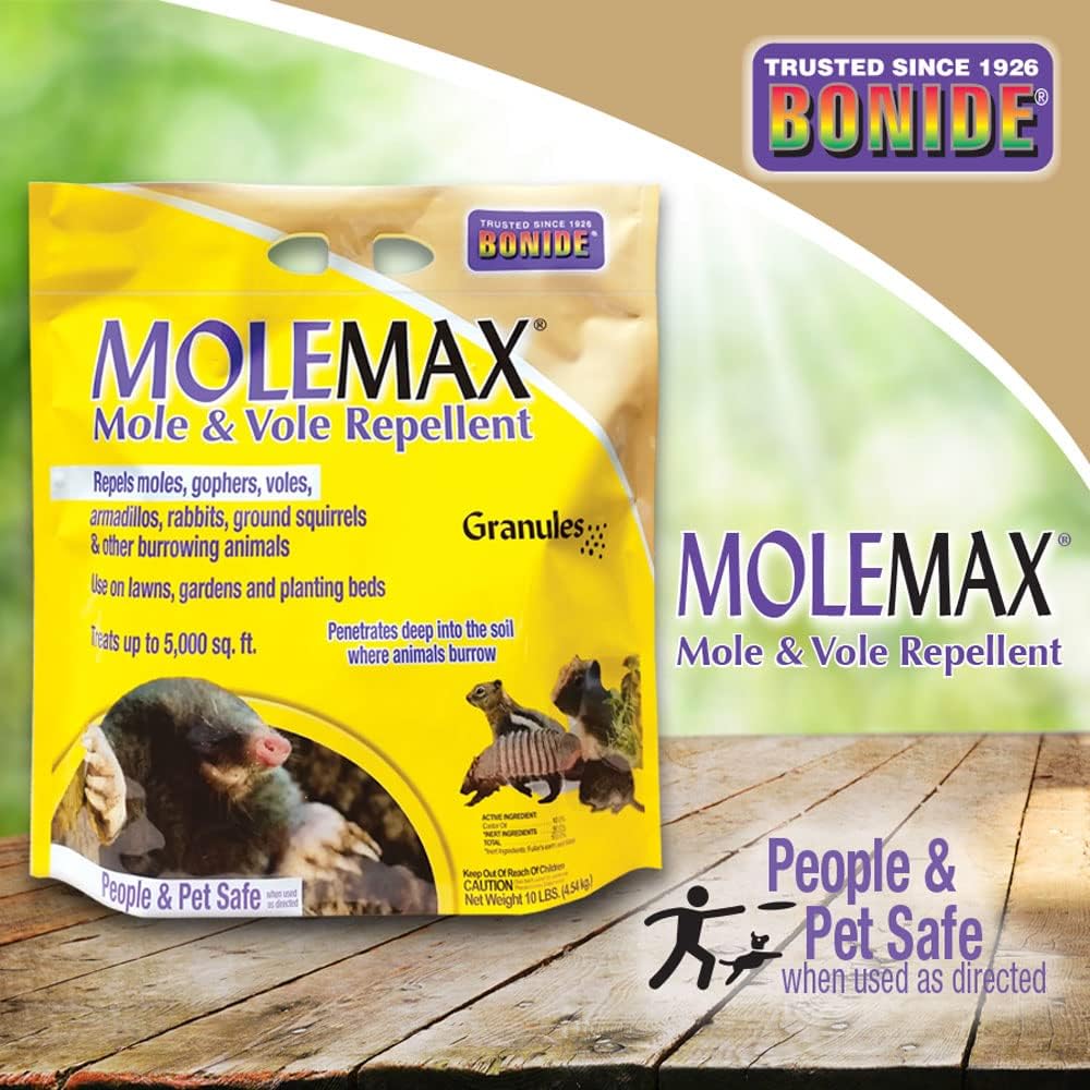 Bonide MOLEMAX Mole & Vole Repellent Granules, 5 lbs. Ready-to-Use, Outdoor Lawn & Garden Mole Control, People & Pet Safe
