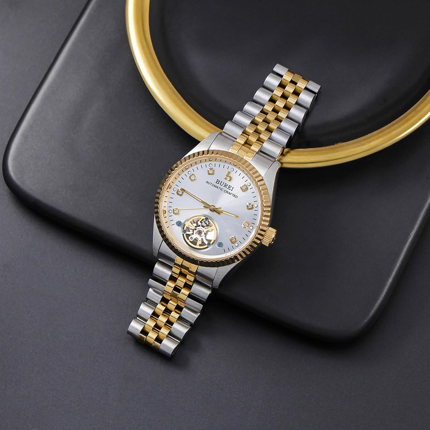 BUREI Men's Luxury Automatic Watch Fashion Waterproof Mechanical Watch, Adjustable Stainless Steel Two Tone Strap,Gift for Men