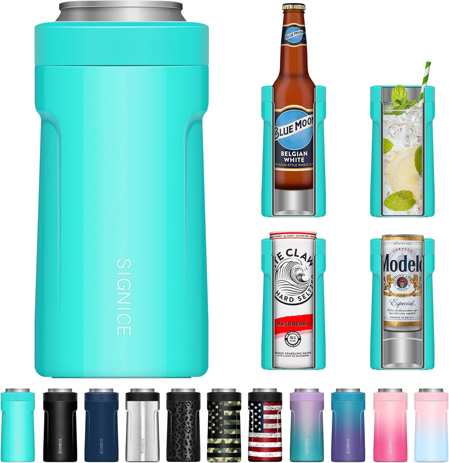 3 In 1 Insulated Universal Can Cooler - Signice Double Walled Vacuum Insulator Stainless Steel Slim Can Cooler for 12 Oz Skinny Tall Standard