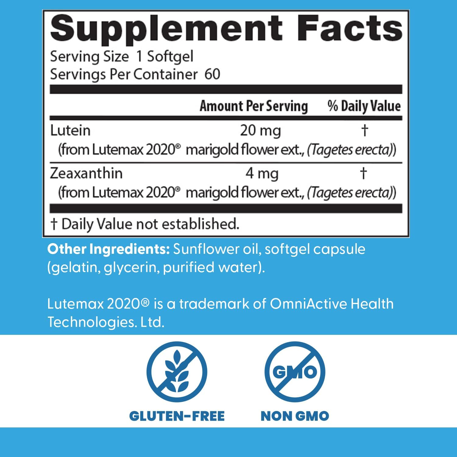 Doctor's Best Lutein Supplement 20mg with Zeaxanthin - Lutein for Eyes, Eye Health Vitamins for Men & Women, Vision and Macular Health Support, Lutemax 2020 Marigold Flower Extract - 180 Softgels