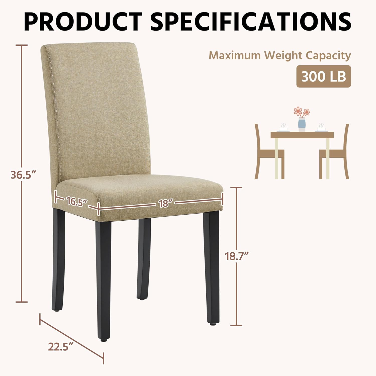 Yaheetech Dining Chairs Set of 4 Upholstered Kitchen Chairs Black